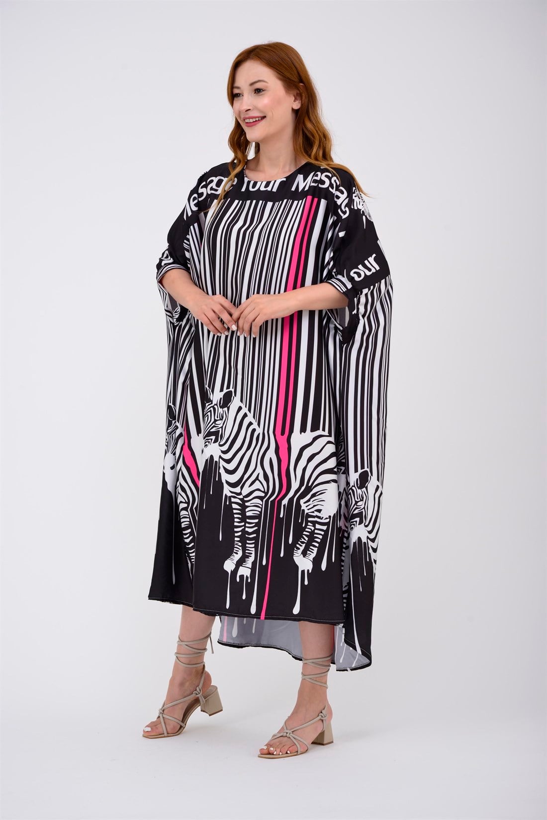 33303 LİNE ZEBRA DESEN ELBİSE