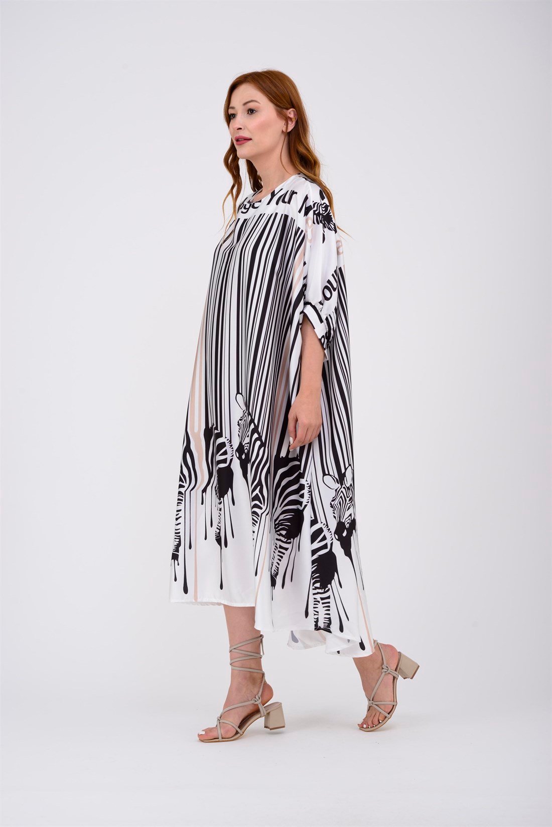 33303 LİNE ZEBRA DESEN ELBİSE