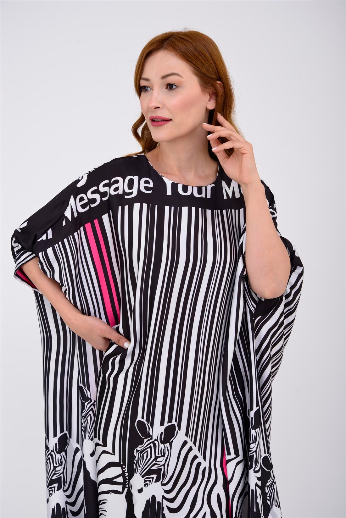 33303 LİNE ZEBRA DESEN ELBİSE