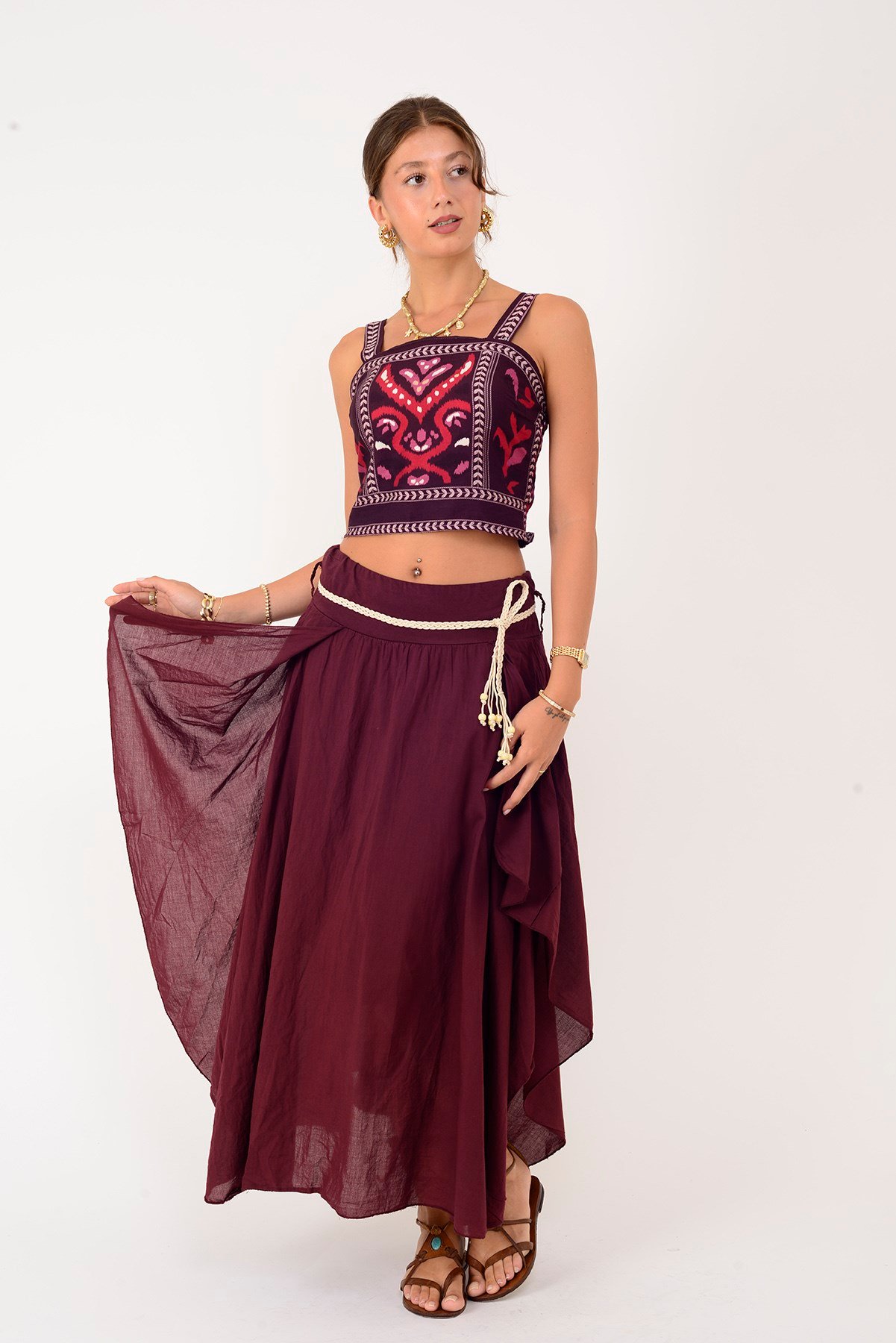 37194 ETNİK DESEN KALIN ASKILI BLUZ