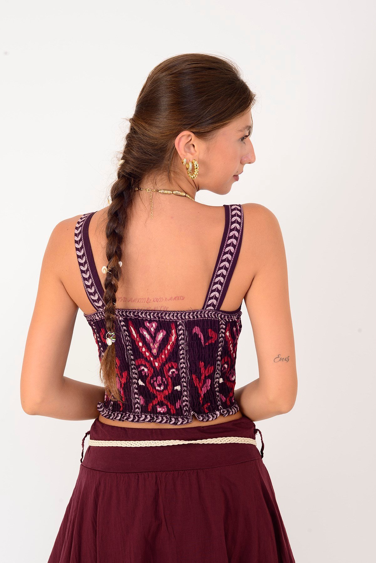 37194 ETNİK DESEN KALIN ASKILI BLUZ