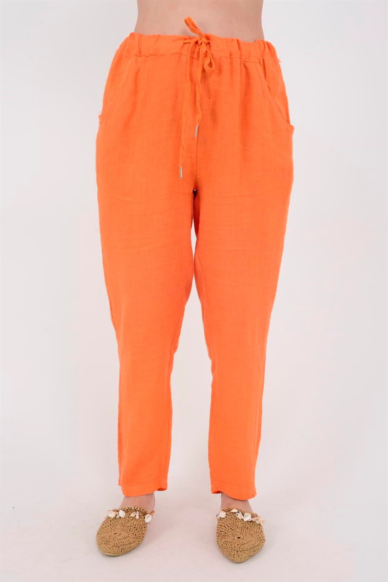 3928 DÜZ KETEN PANTOLON
