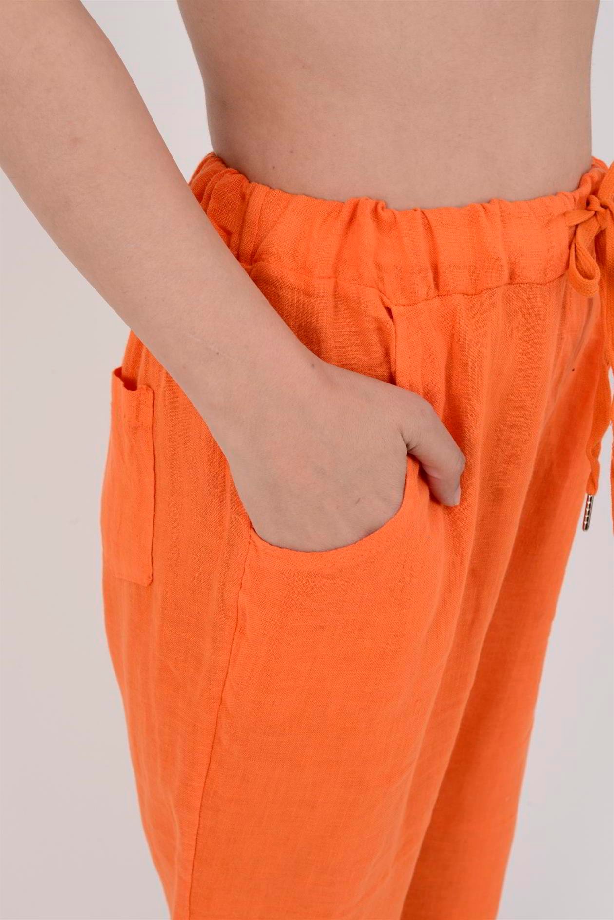 3928 DÜZ KETEN PANTOLON