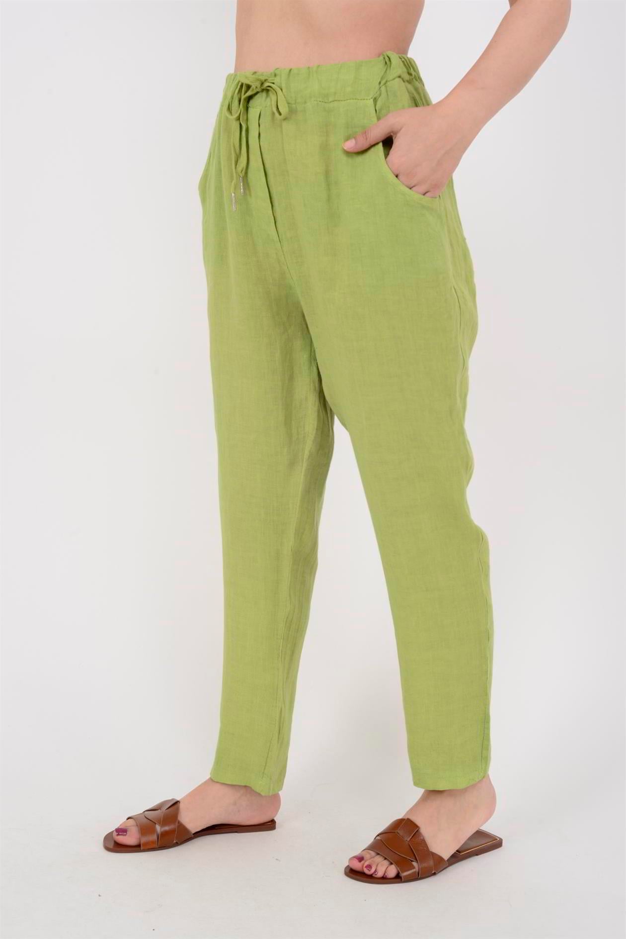 3928 DÜZ KETEN PANTOLON