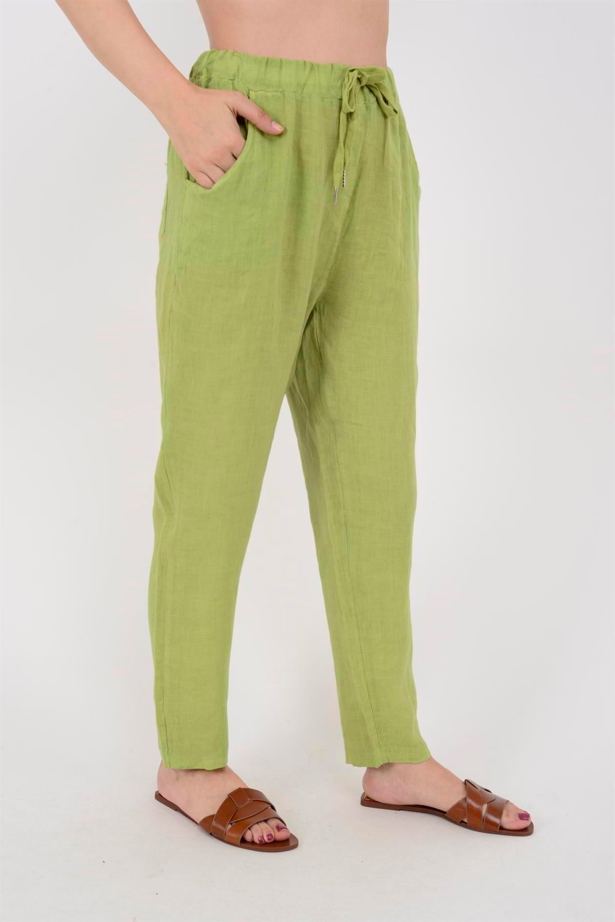 3928 DÜZ KETEN PANTOLON