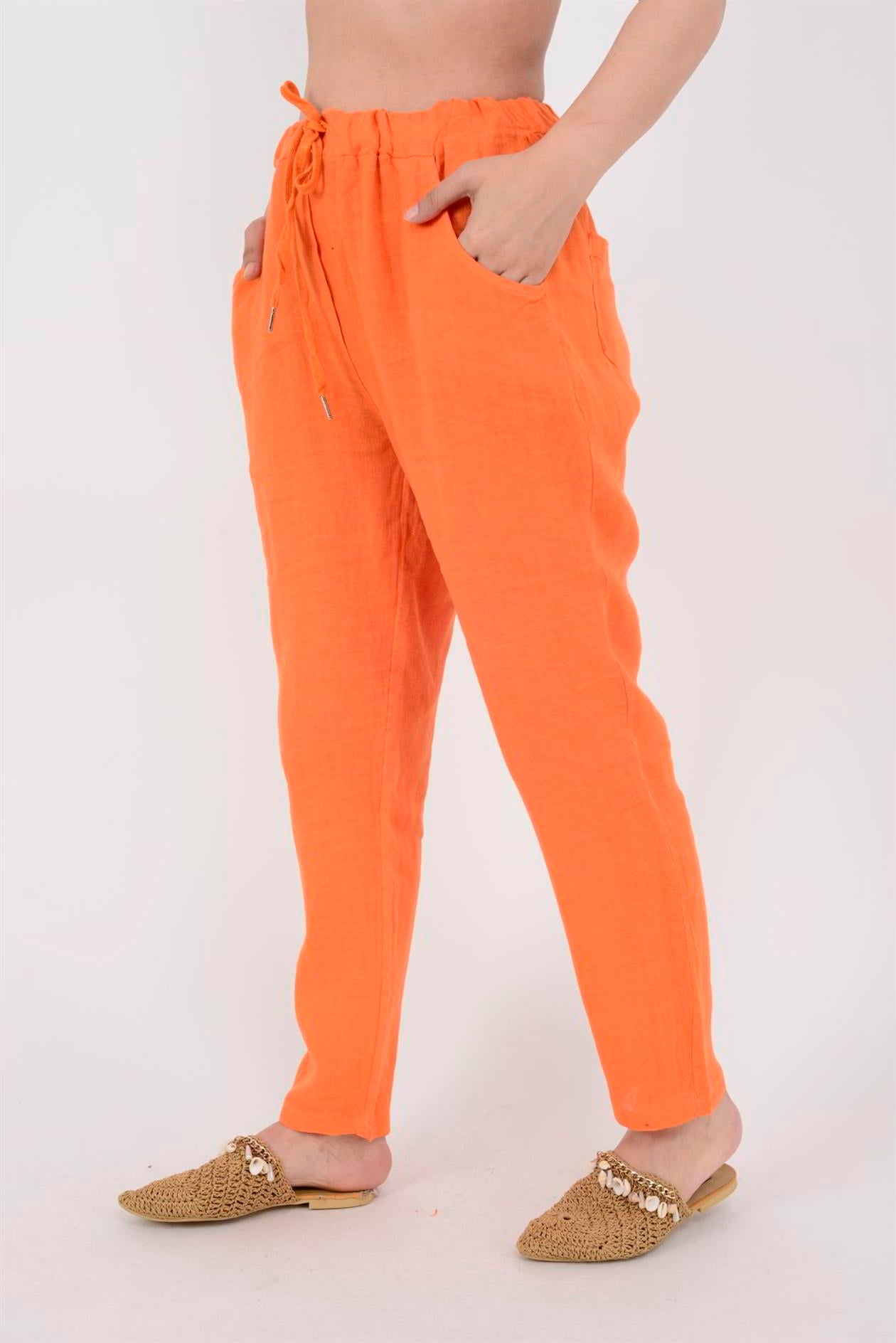 3928 DÜZ KETEN PANTOLON