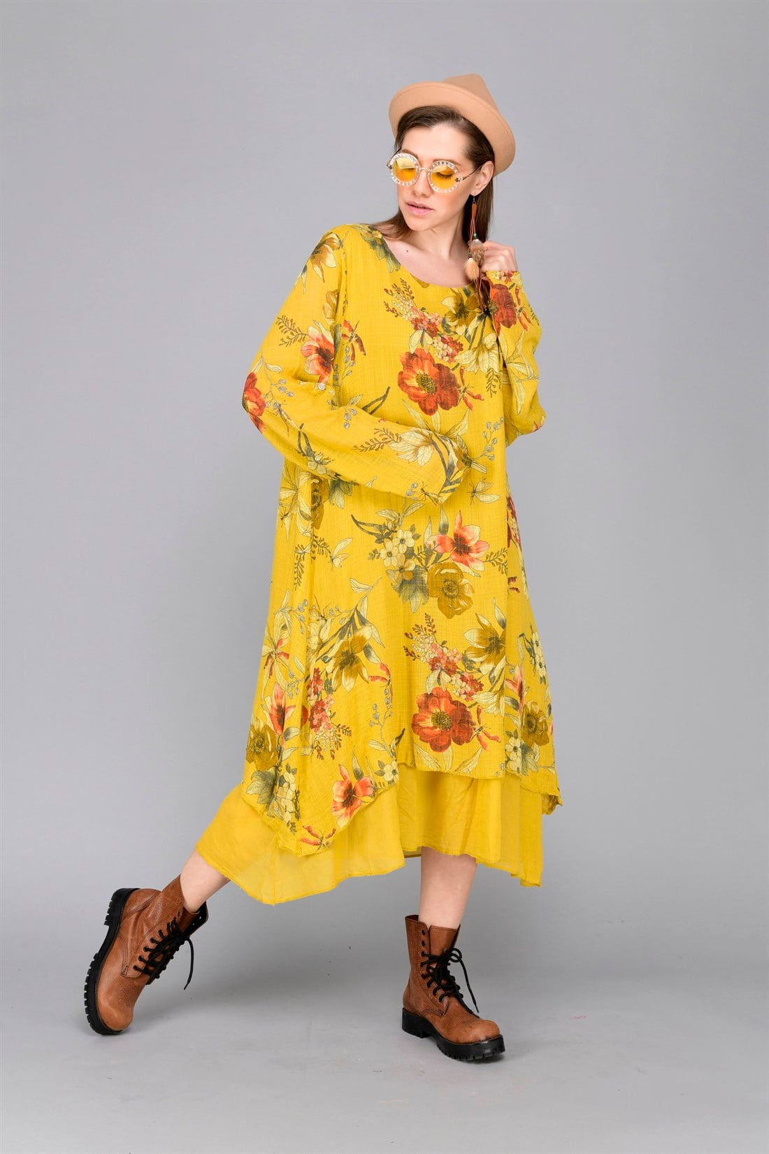 4115-2 2Lİ MENEKŞE DESEN ELBİSE