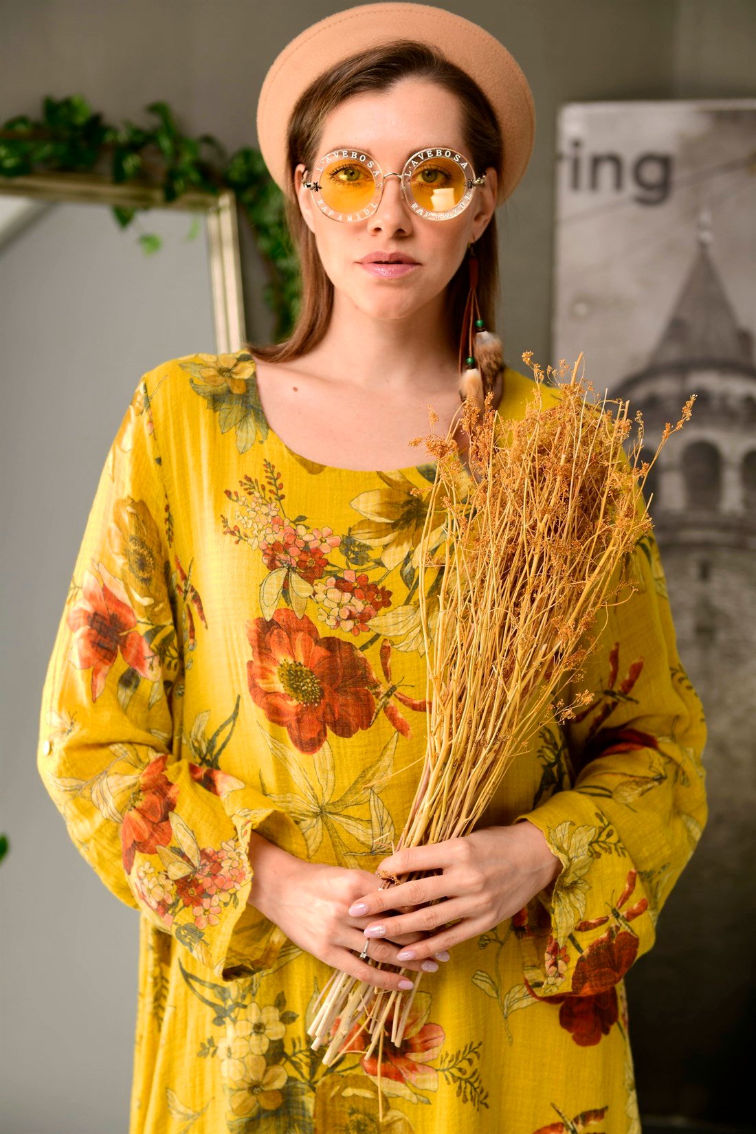 4115-2 2Lİ MENEKŞE DESEN ELBİSE