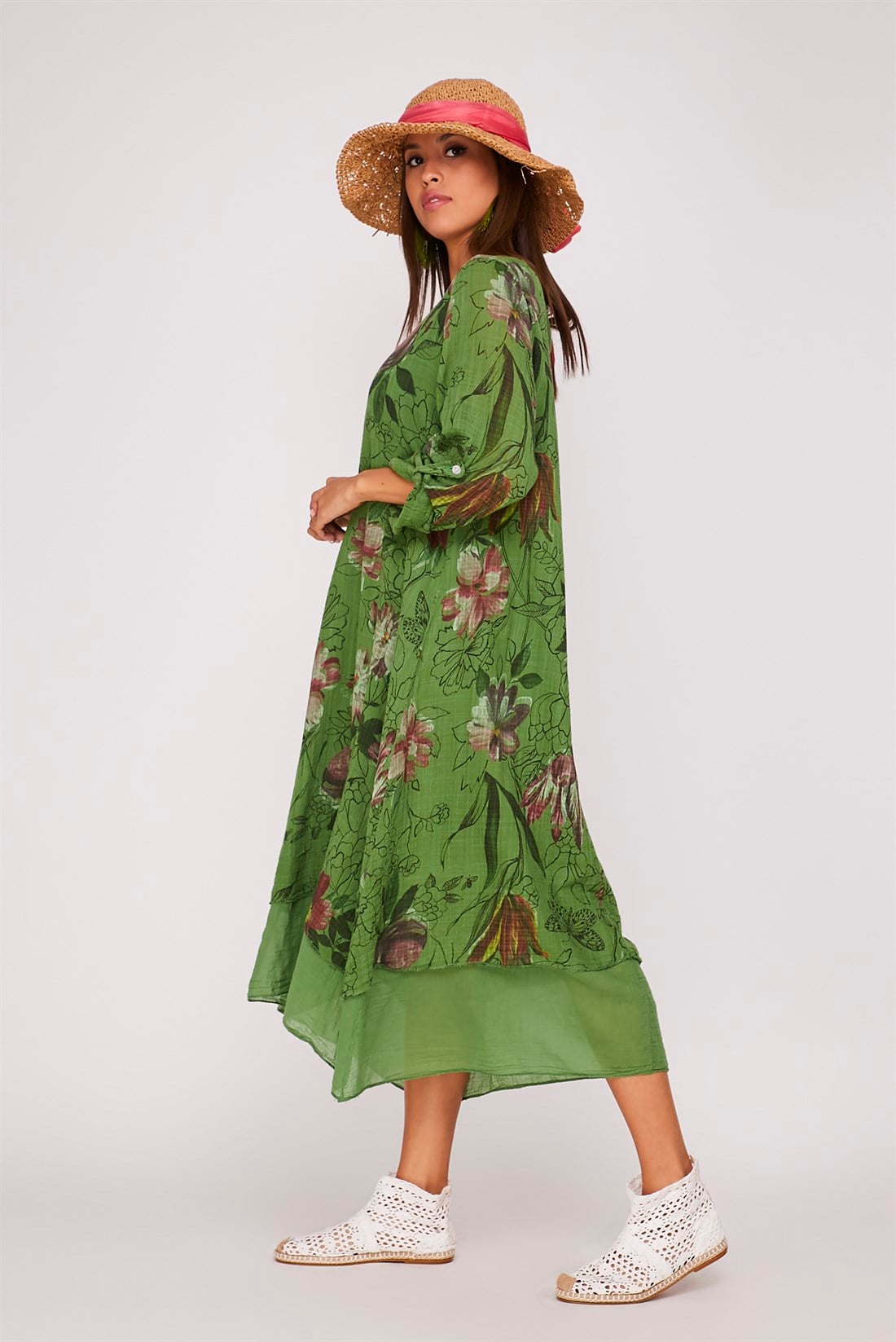 4115-4 FLORAL DESEN 2'Lİ ELBİSE