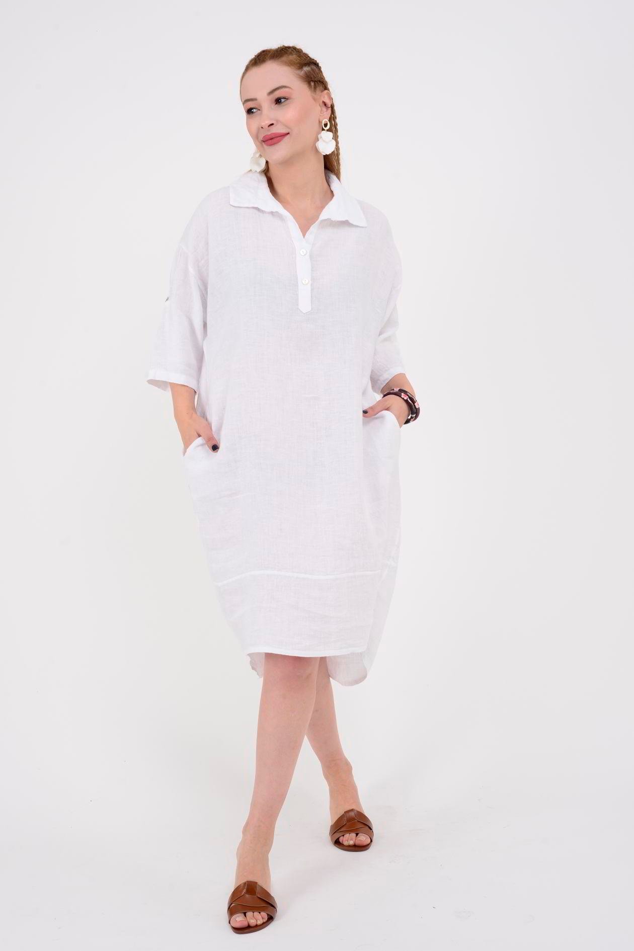 5031 POLO YAKA KETEN ELBİSE