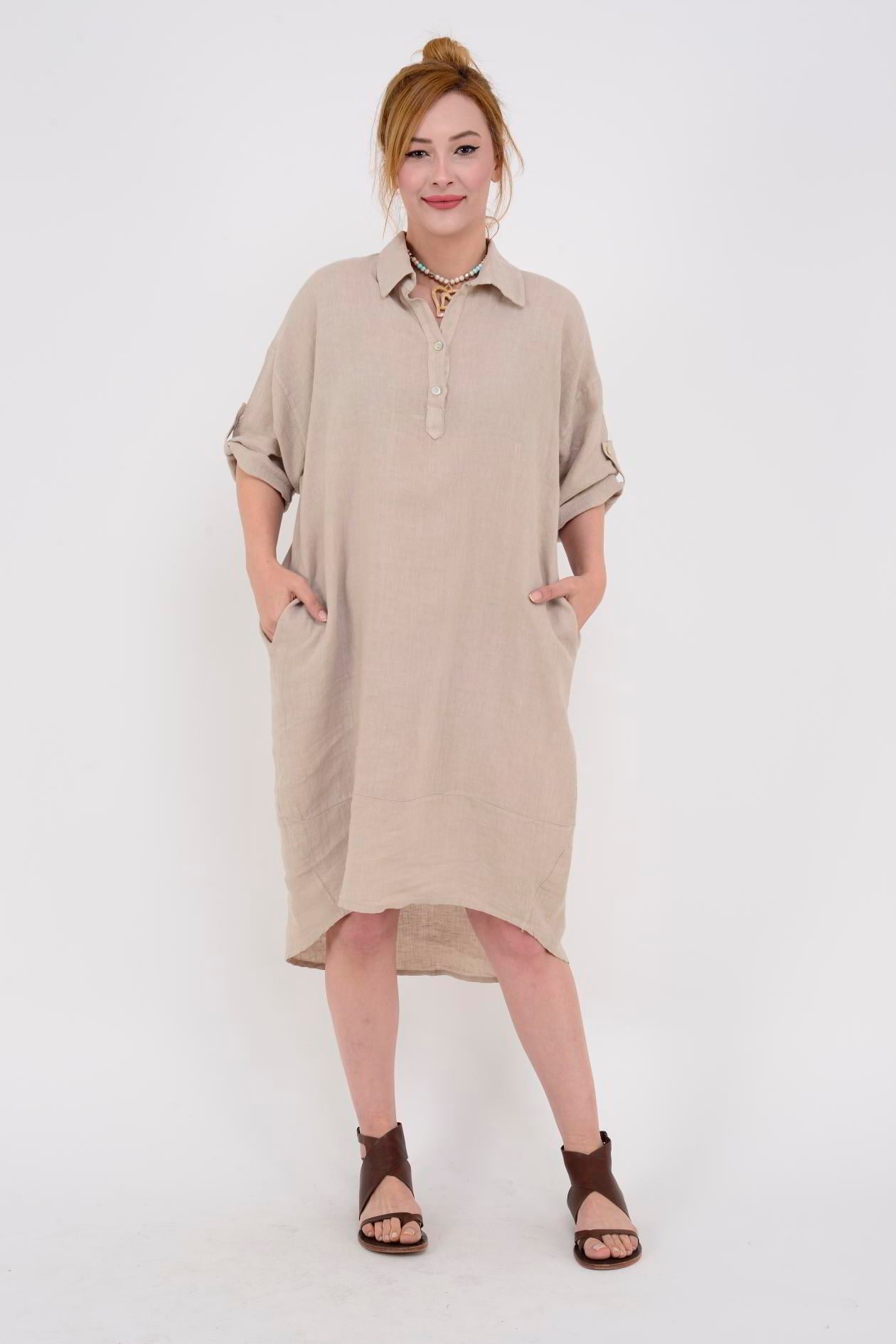 5031 POLO YAKA KETEN ELBİSE