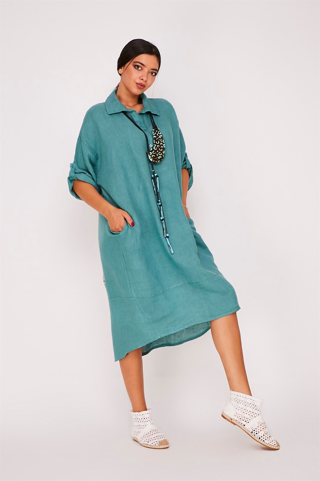 5031 POLO YAKA KETEN ELBİSE