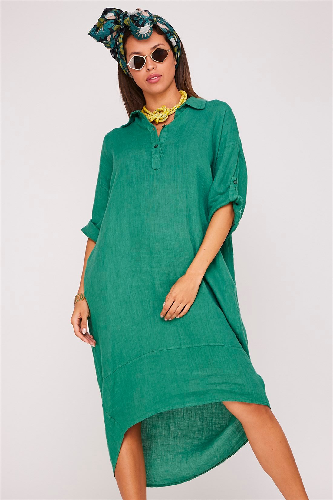 5031 POLO YAKA KETEN ELBİSE