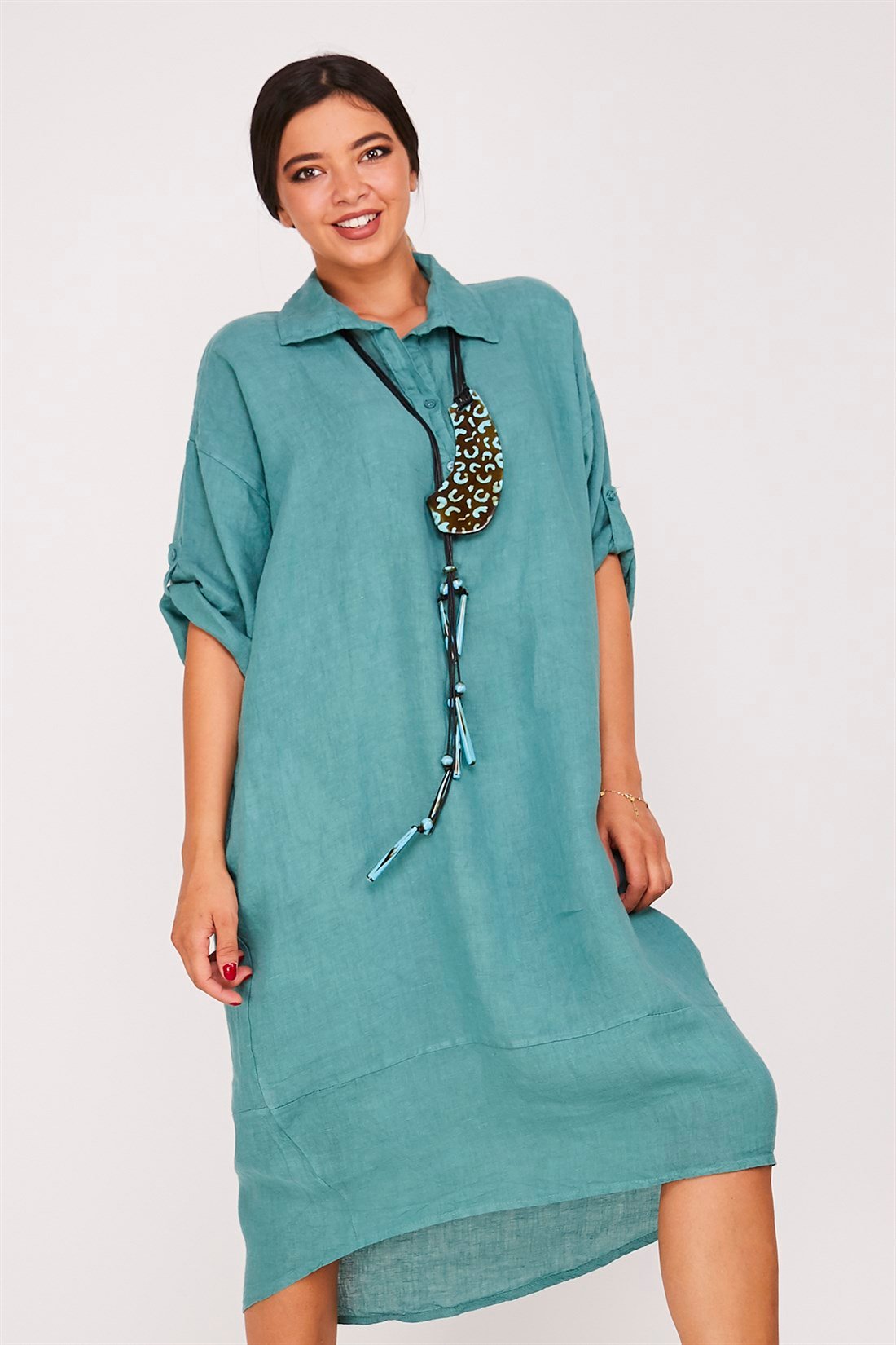5031 POLO YAKA KETEN ELBİSE