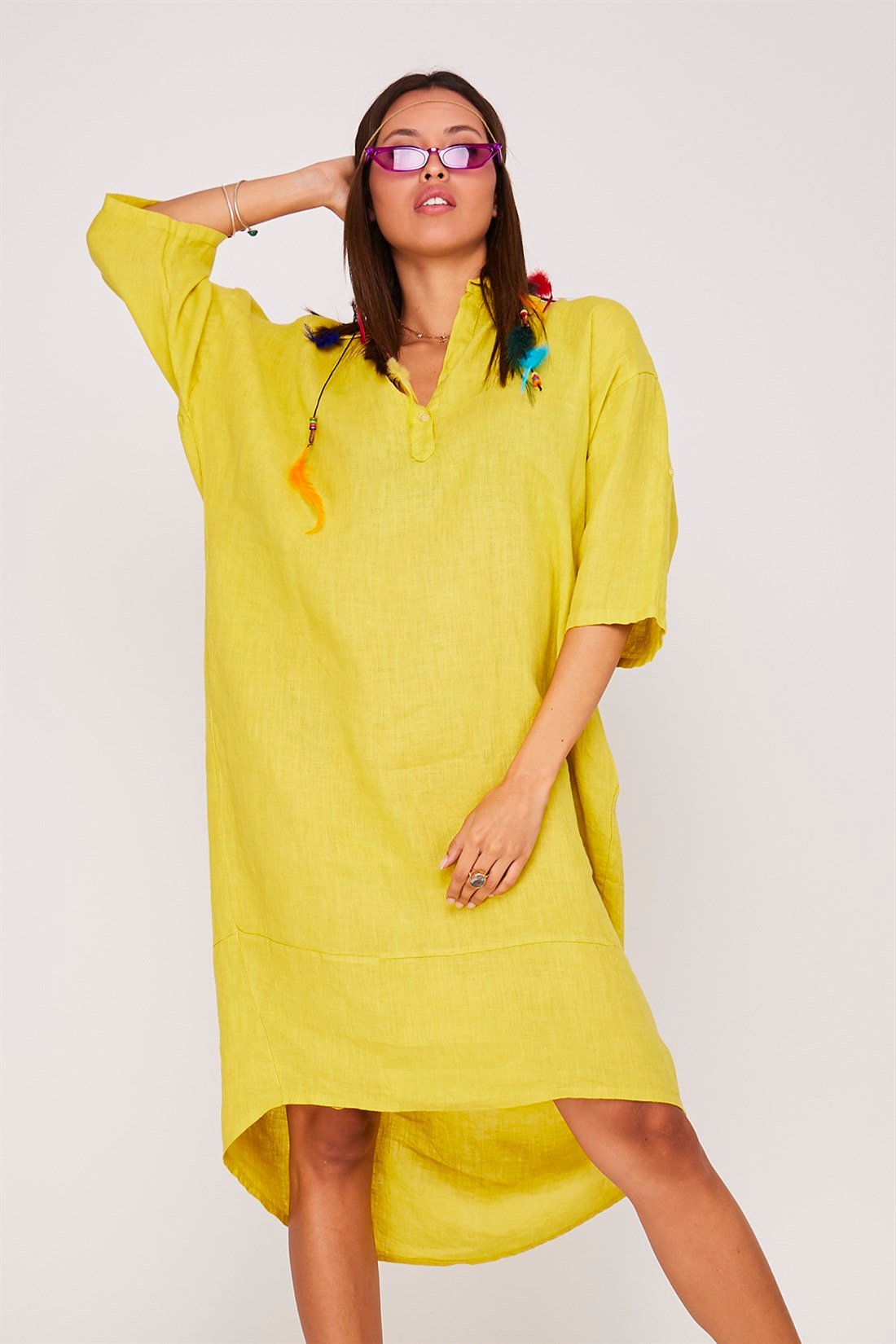 5031 POLO YAKA KETEN ELBİSE