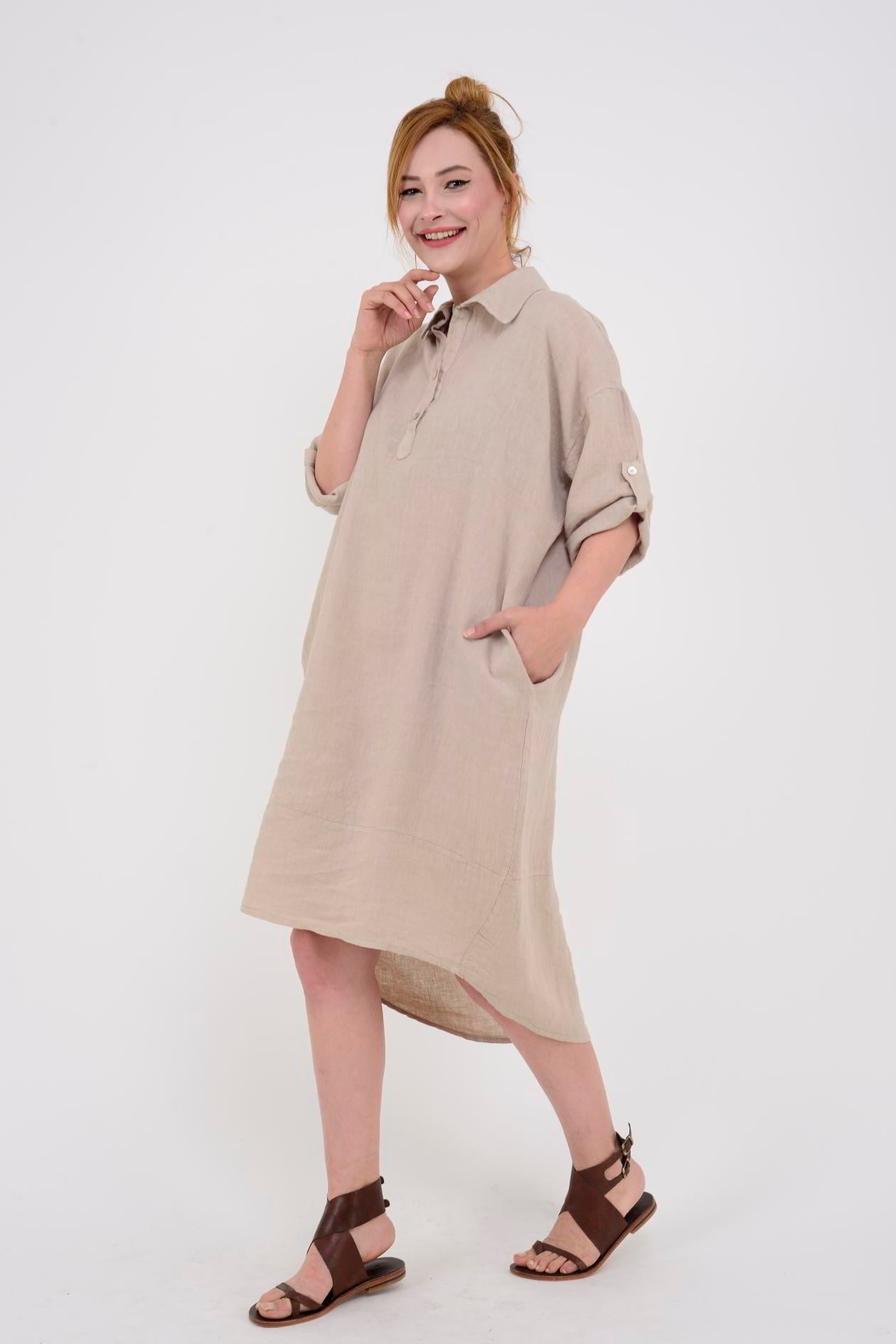 5031 POLO YAKA KETEN ELBİSE