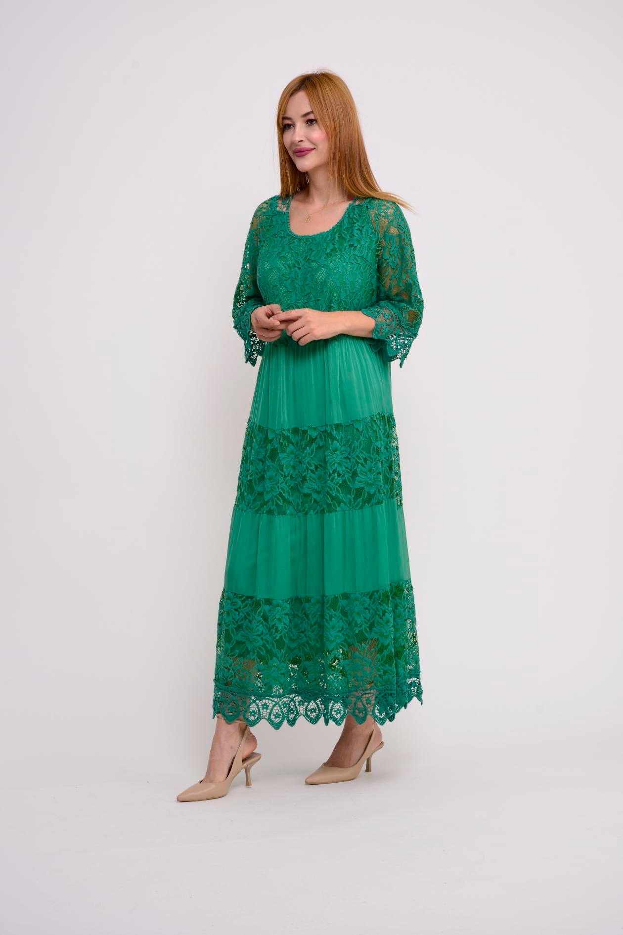 50852 DRAGONFLY DANTELLİ UZUN ELBİSE
