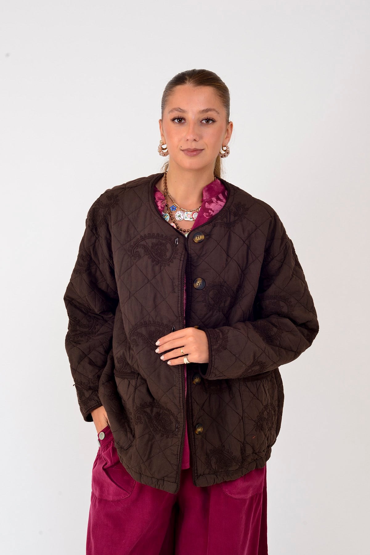 5103 LOVA ŞAL DESEN KAPİTONE CEKET