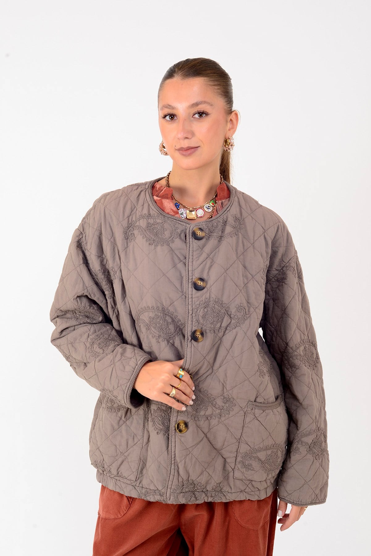 5103 LOVA ŞAL DESEN KAPİTONE CEKET