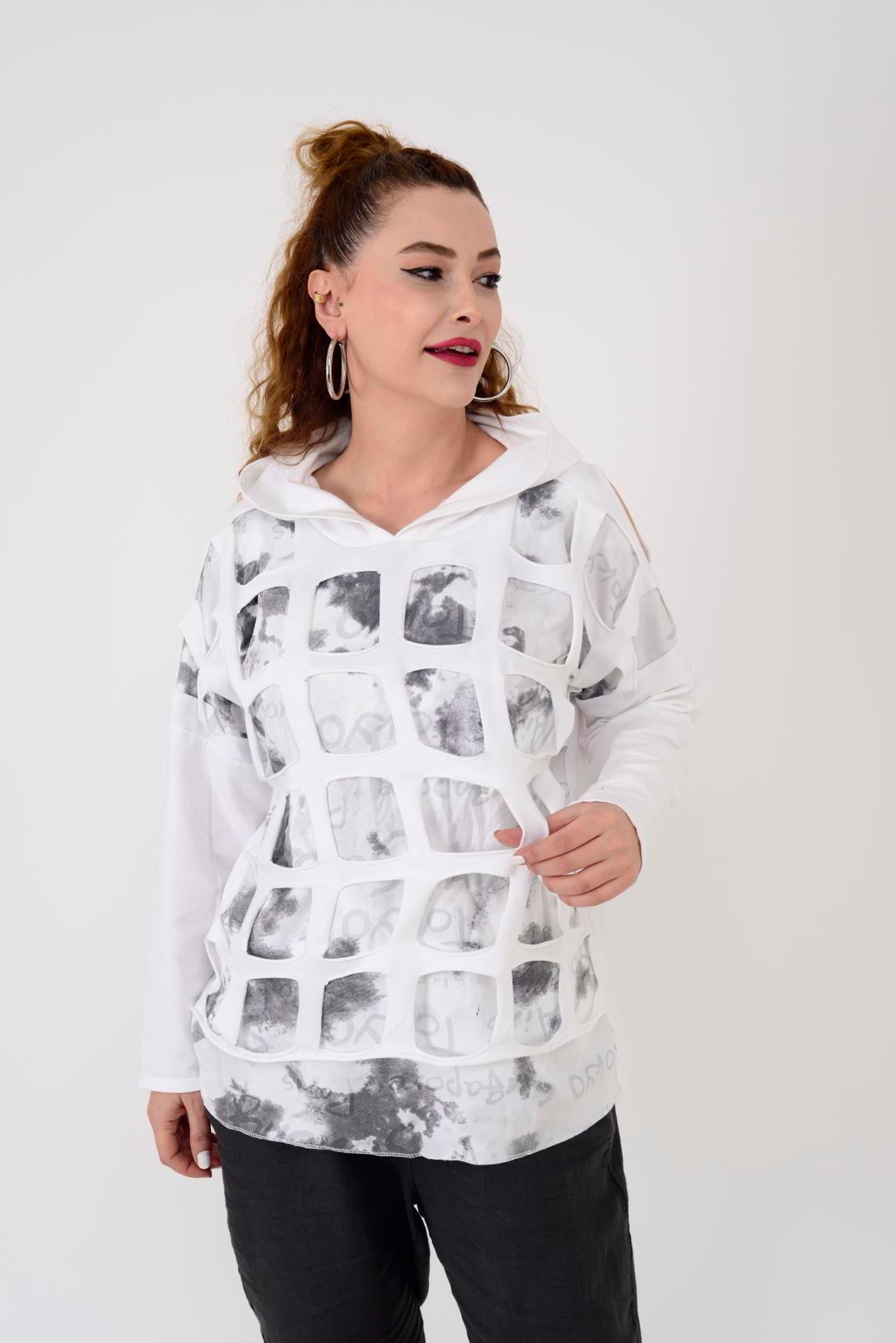 57502 OMUZ DEKOLTELİ KAPÜŞONLU SWEAT