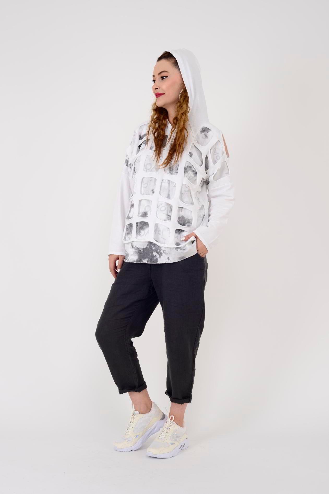 57502 OMUZ DEKOLTELİ KAPÜŞONLU SWEAT