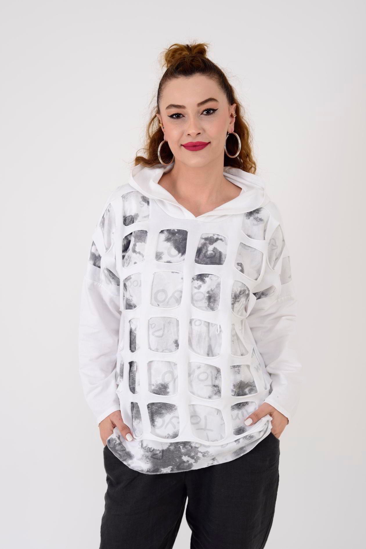 57502 OMUZ DEKOLTELİ KAPÜŞONLU SWEAT