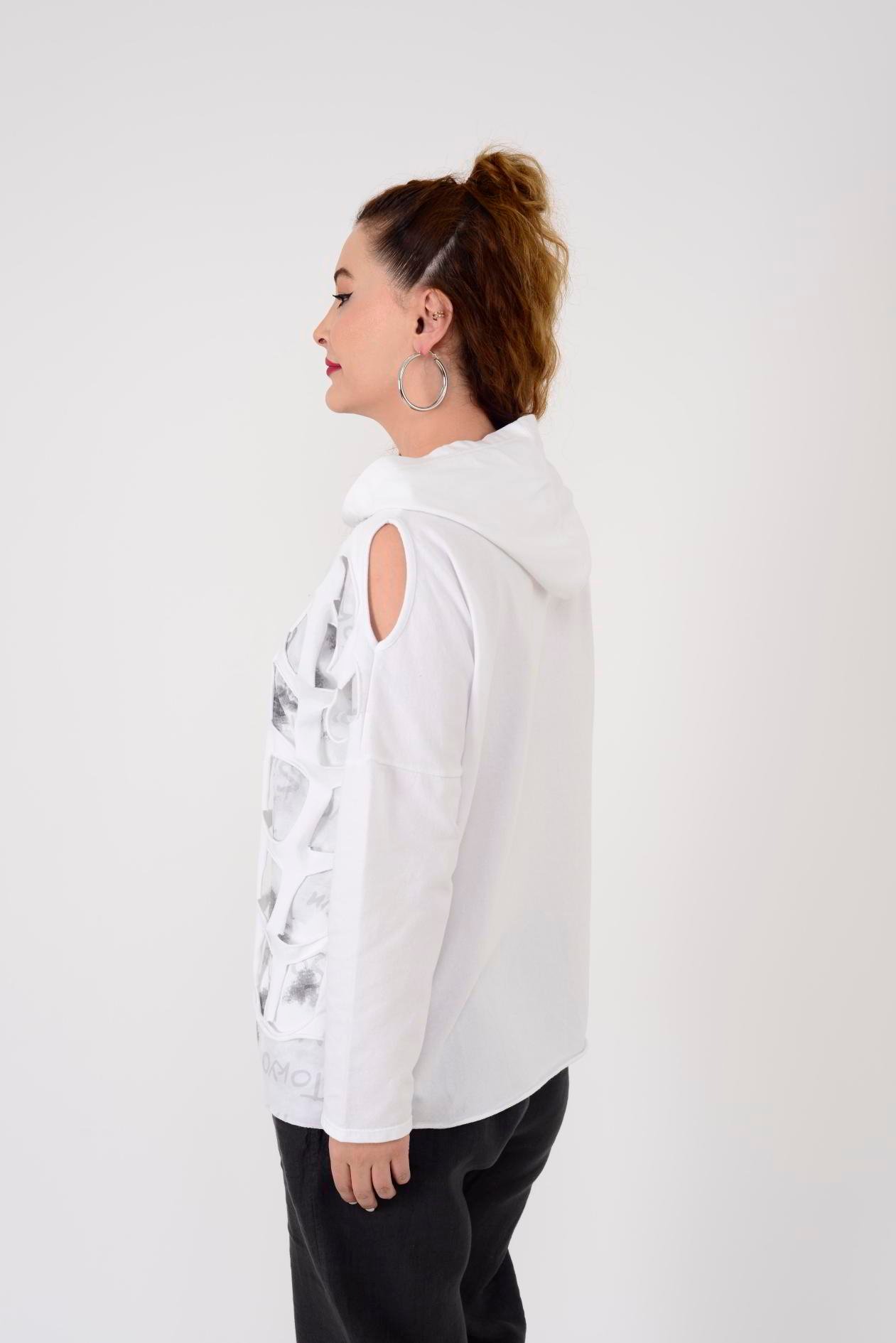 57502 OMUZ DEKOLTELİ KAPÜŞONLU SWEAT