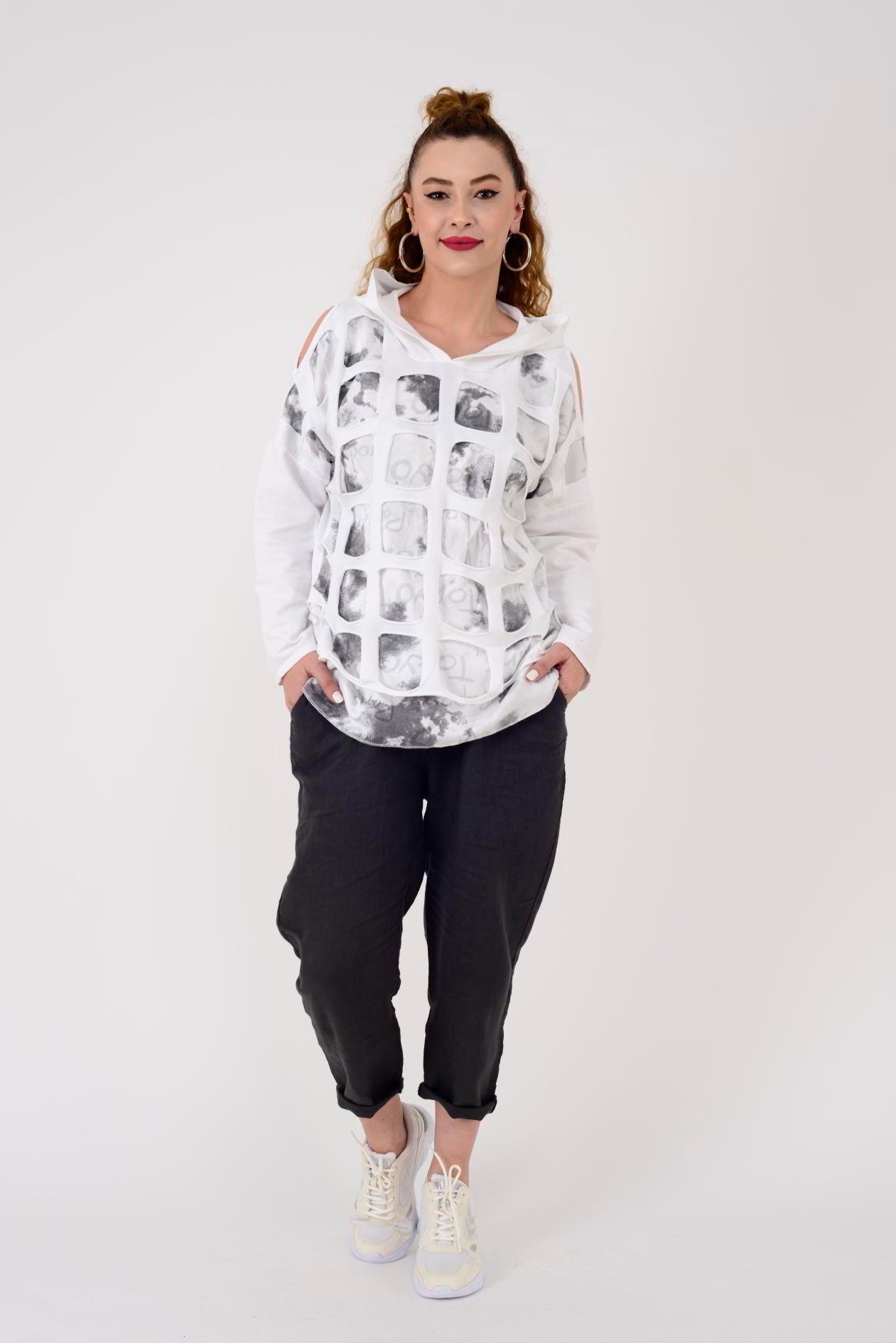 57502 OMUZ DEKOLTELİ KAPÜŞONLU SWEAT