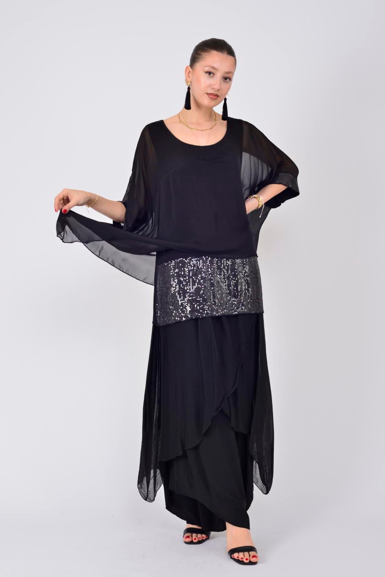 5835 PAYET DETAYLI İPEK BLUZ