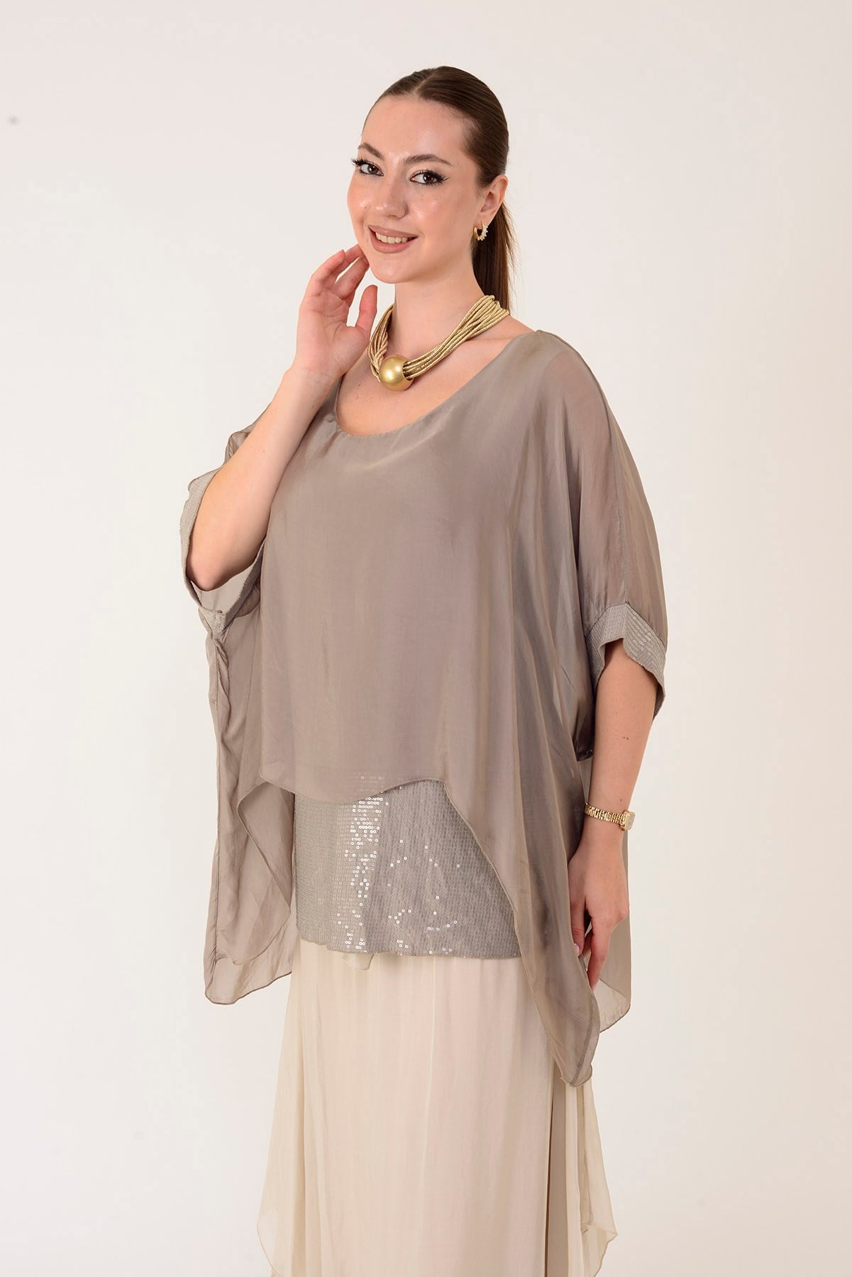 5835 PAYET DETAYLI İPEK BLUZ