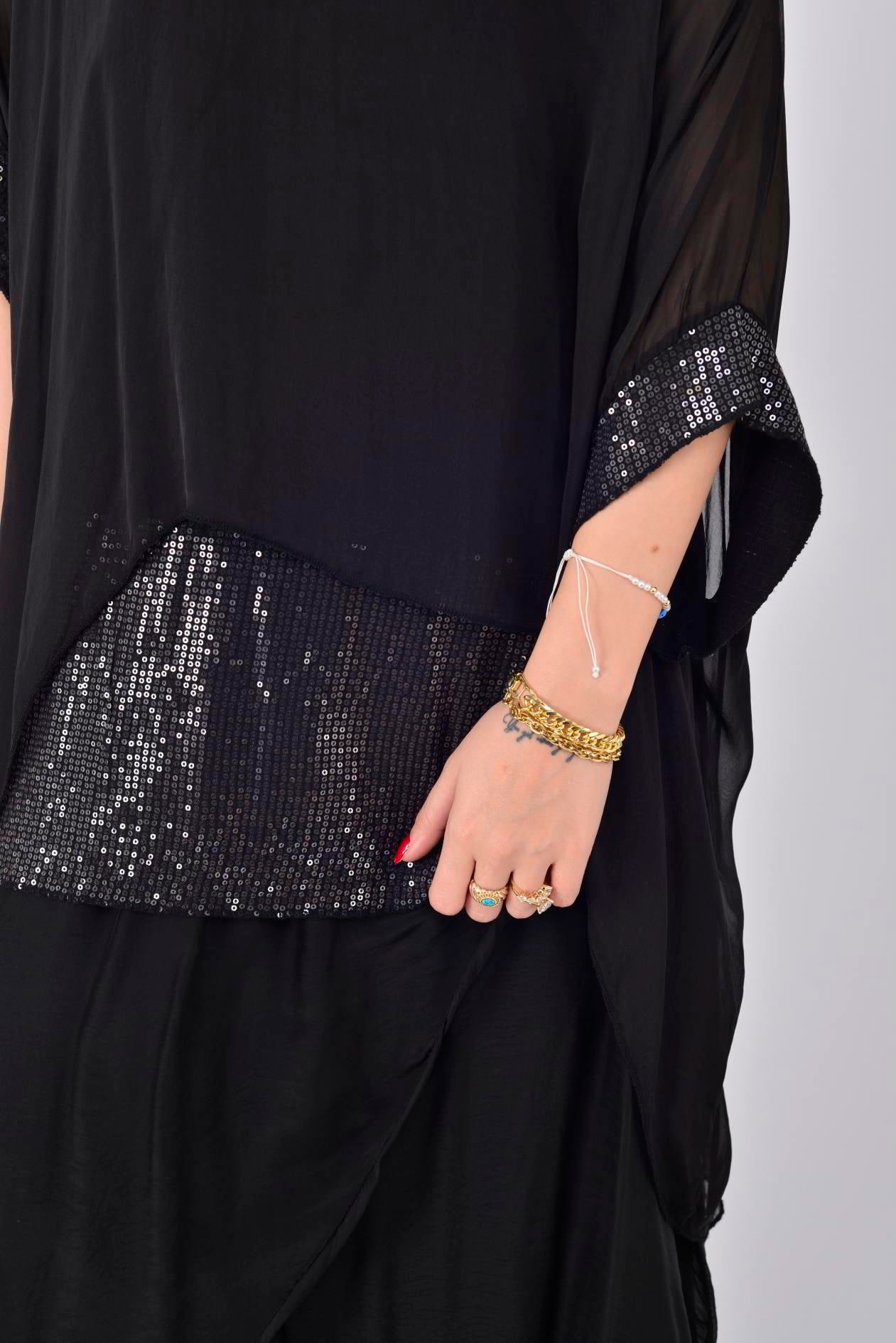 5835 PAYET DETAYLI İPEK BLUZ