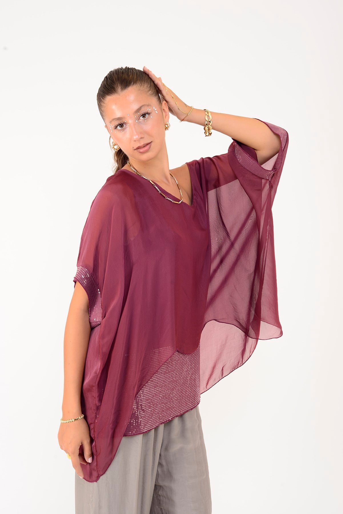 5835 PAYET DETAYLI İPEK BLUZ