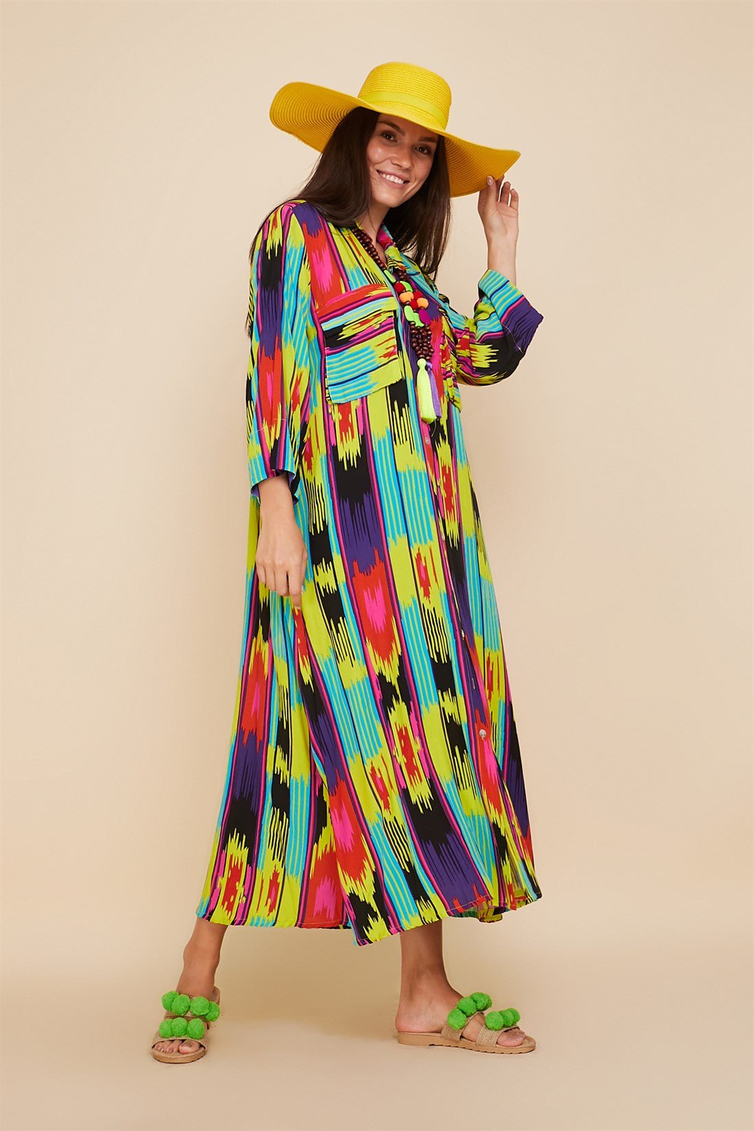 6001 CEPLİ RENKLİ BOHO GÖMLEK ELBİSE