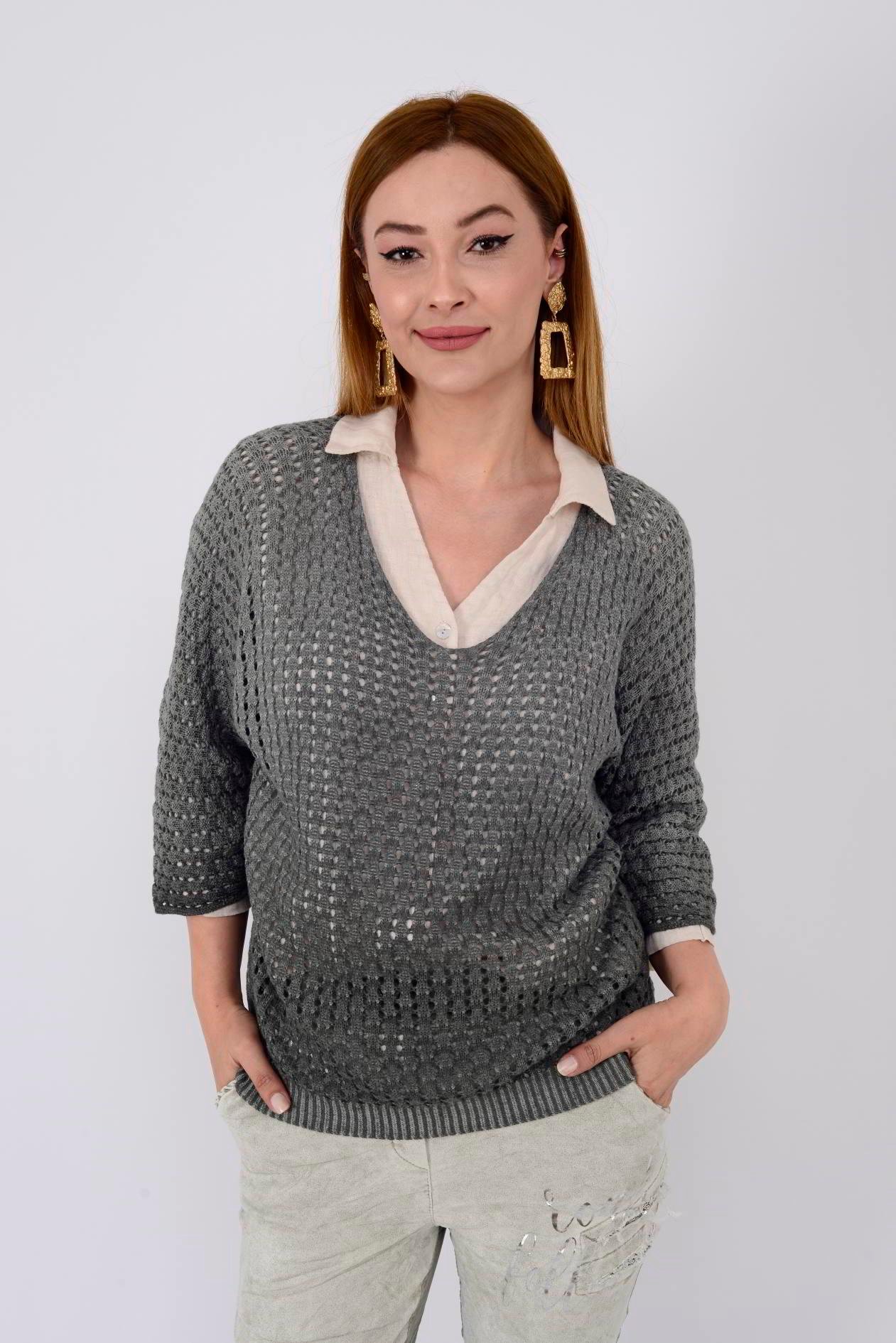 6018 V YAKA MERSERİZE BLUZ
