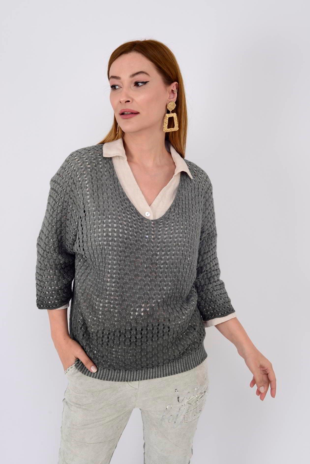 6018 V YAKA MERSERİZE BLUZ