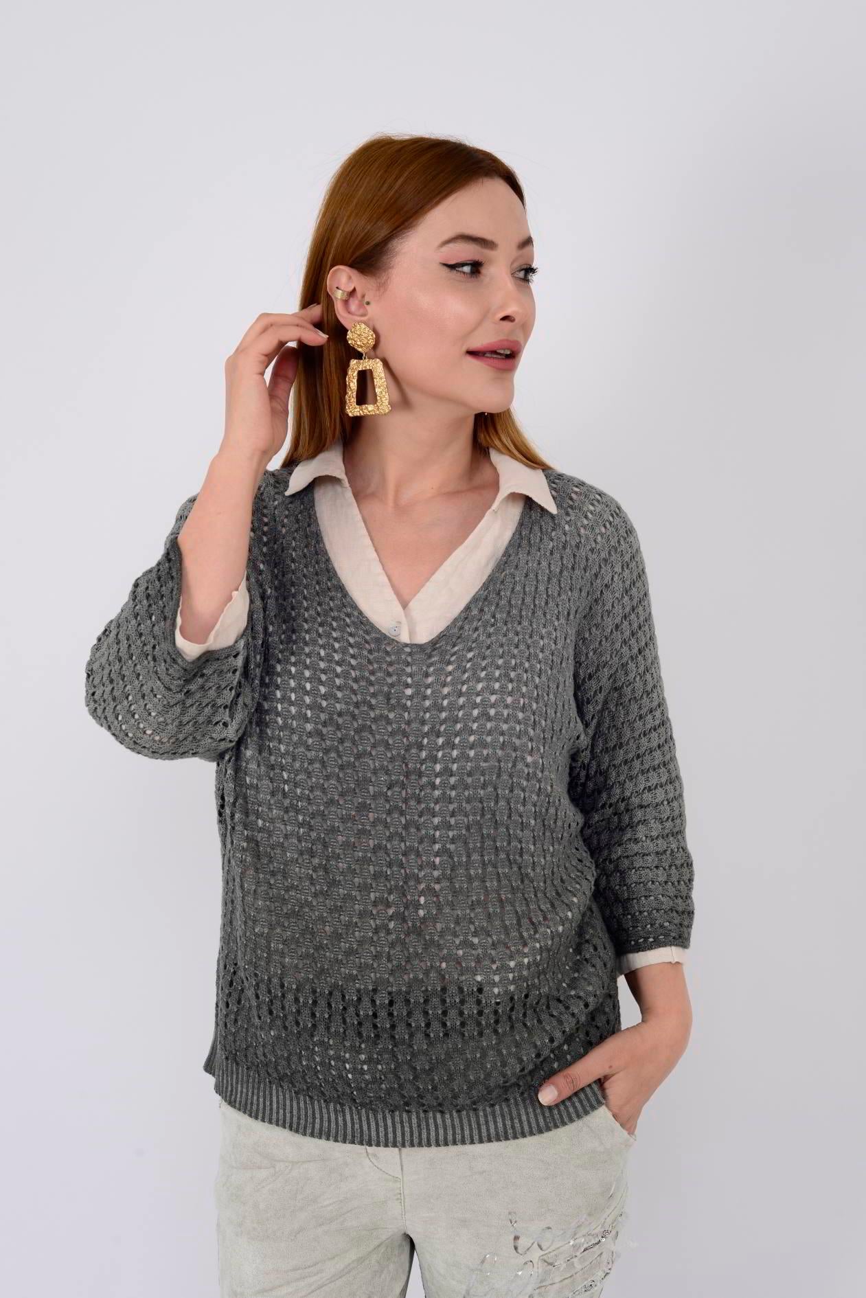 6018 V YAKA MERSERİZE BLUZ