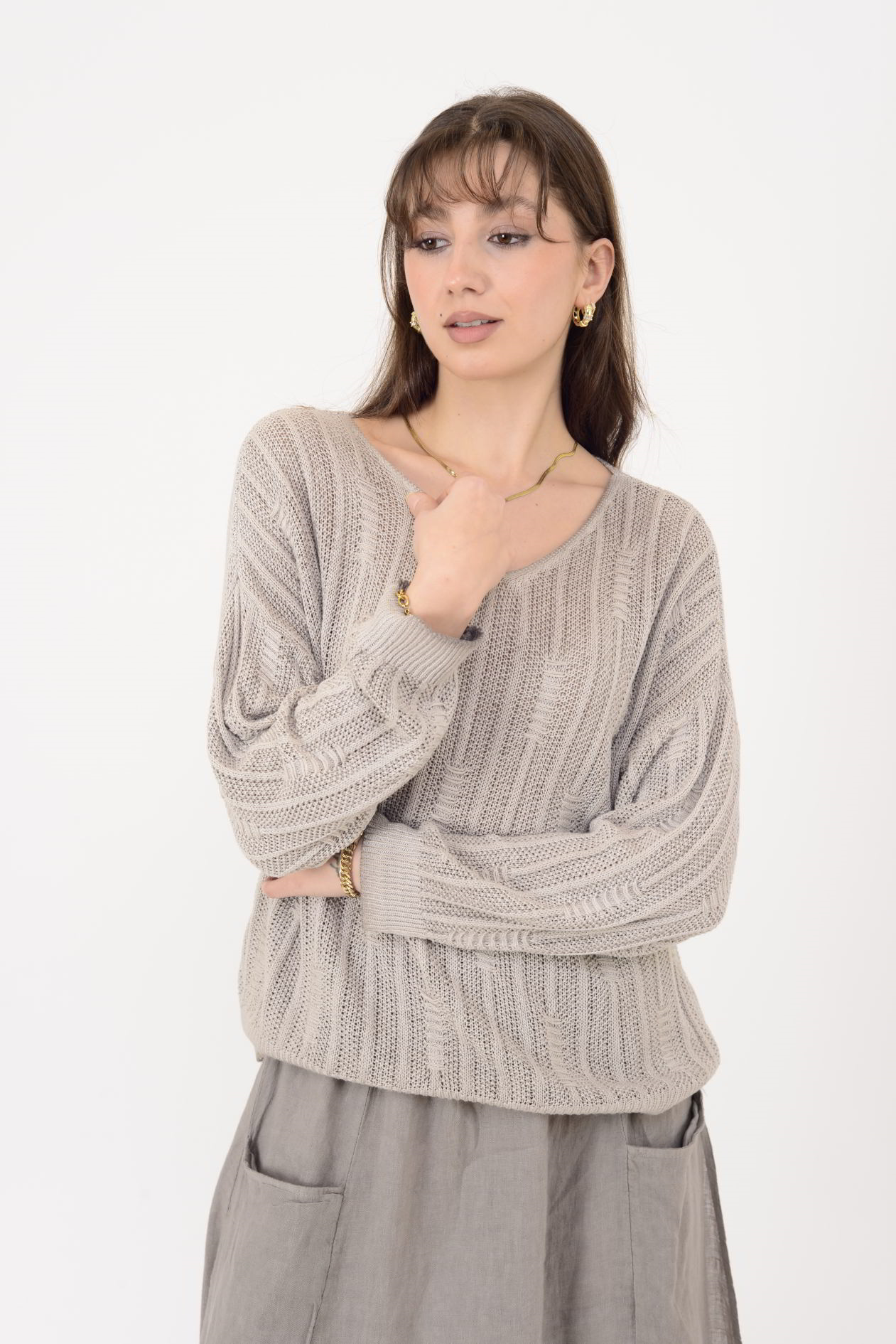 6046 V YAKA MERSERİZE BLUZ