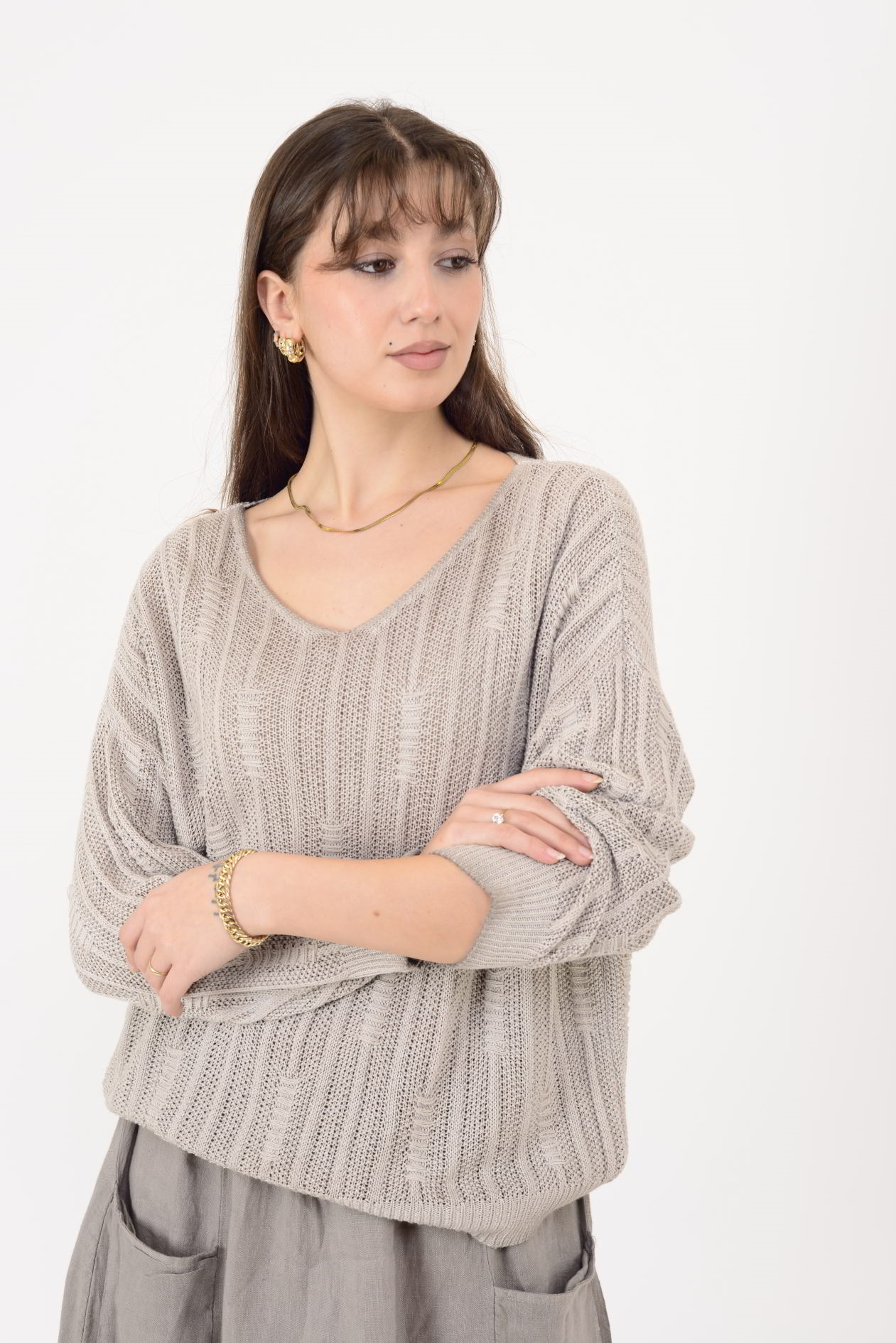6046 V YAKA MERSERİZE BLUZ