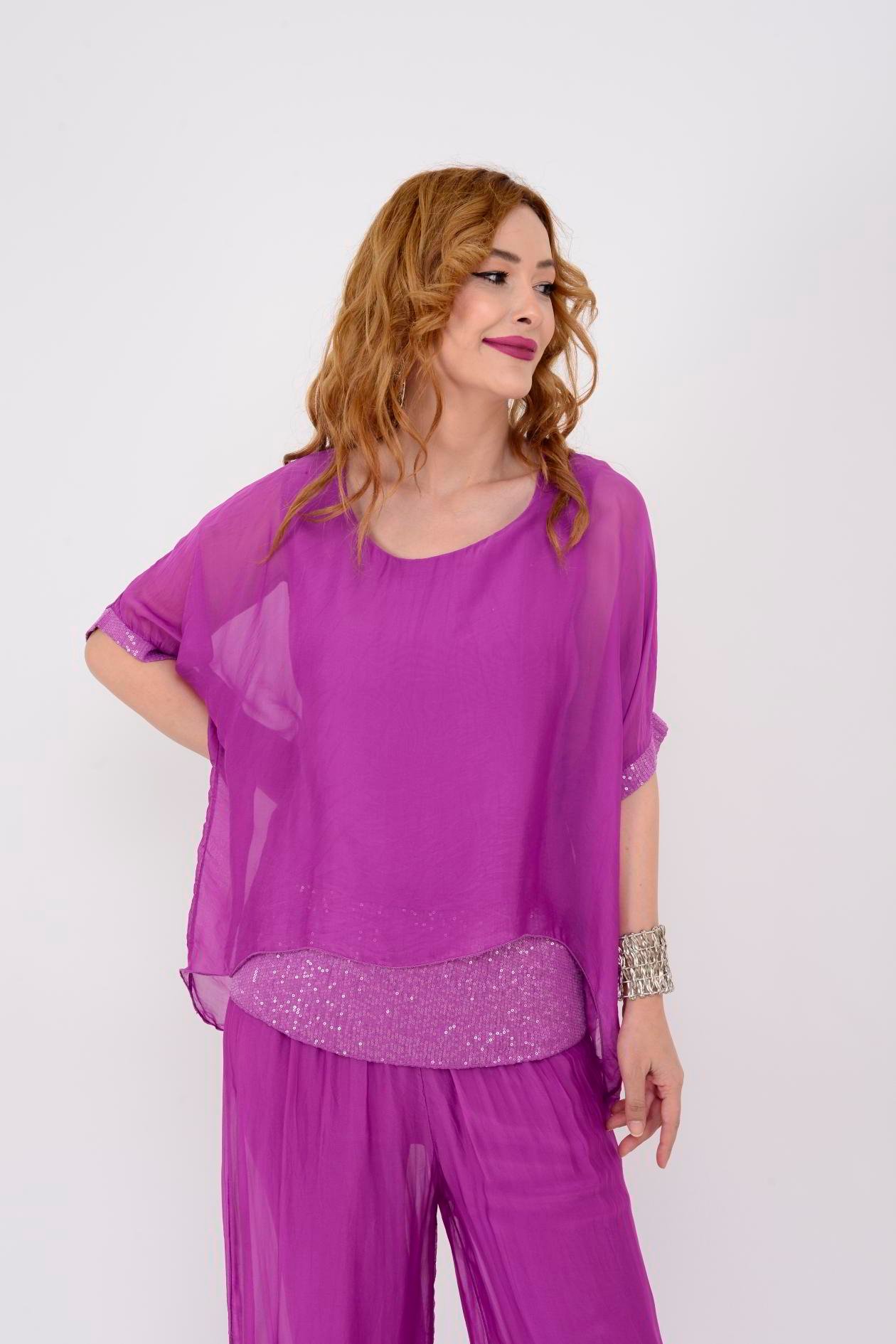 60641 PUL DETAYLI İPEK BLUZ