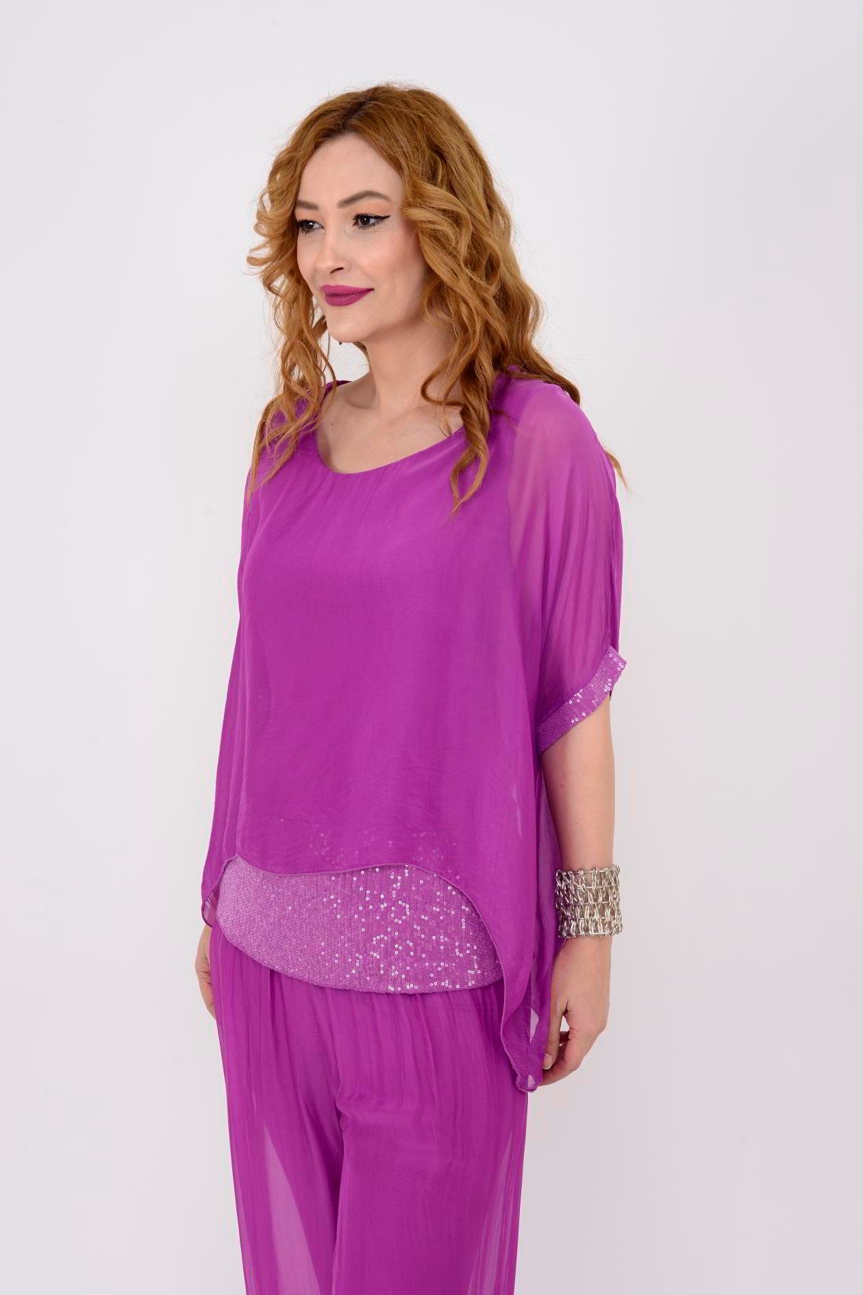 60641 PUL DETAYLI İPEK BLUZ