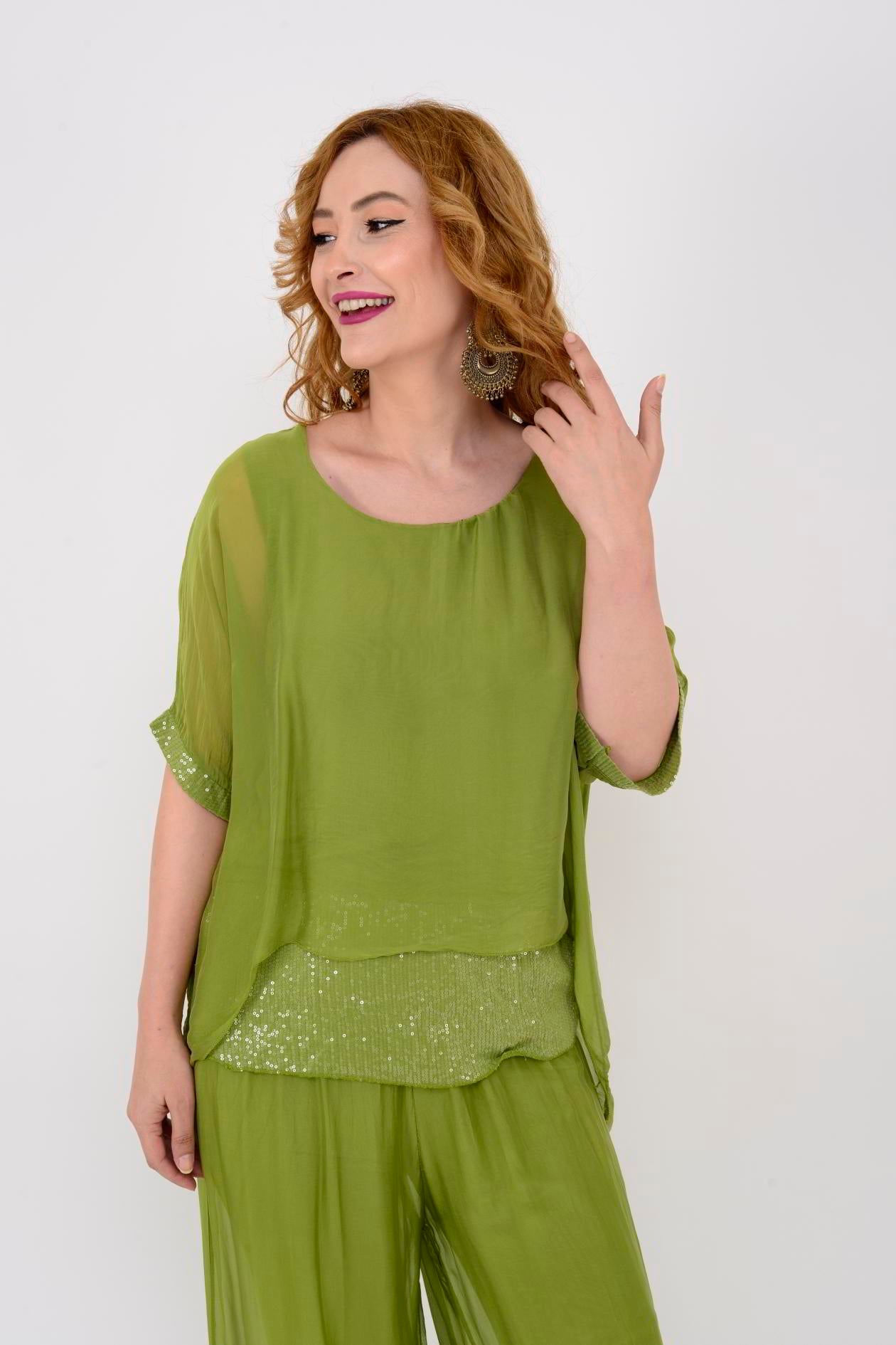 60641 PUL DETAYLI İPEK BLUZ