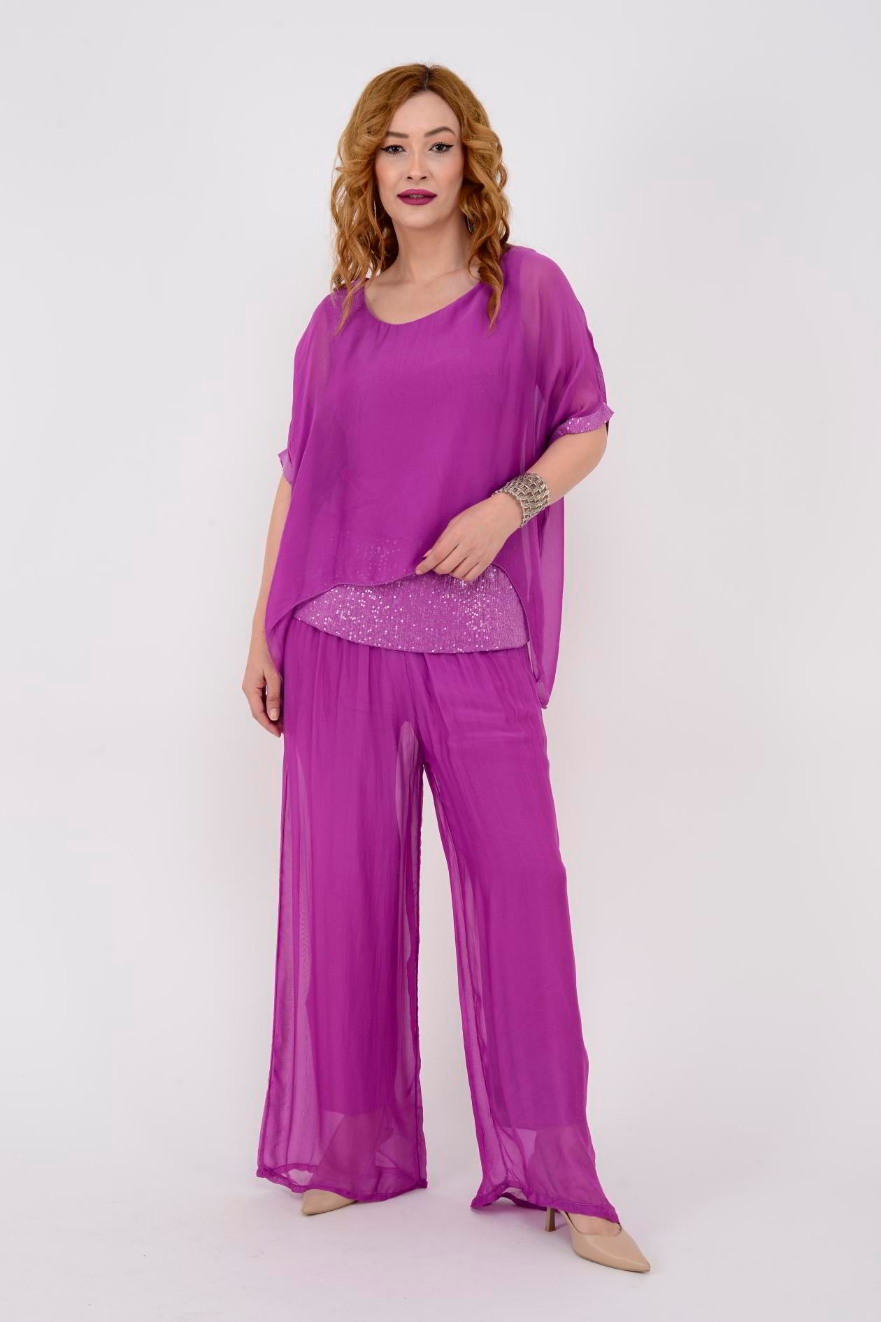 60641 PUL DETAYLI İPEK BLUZ