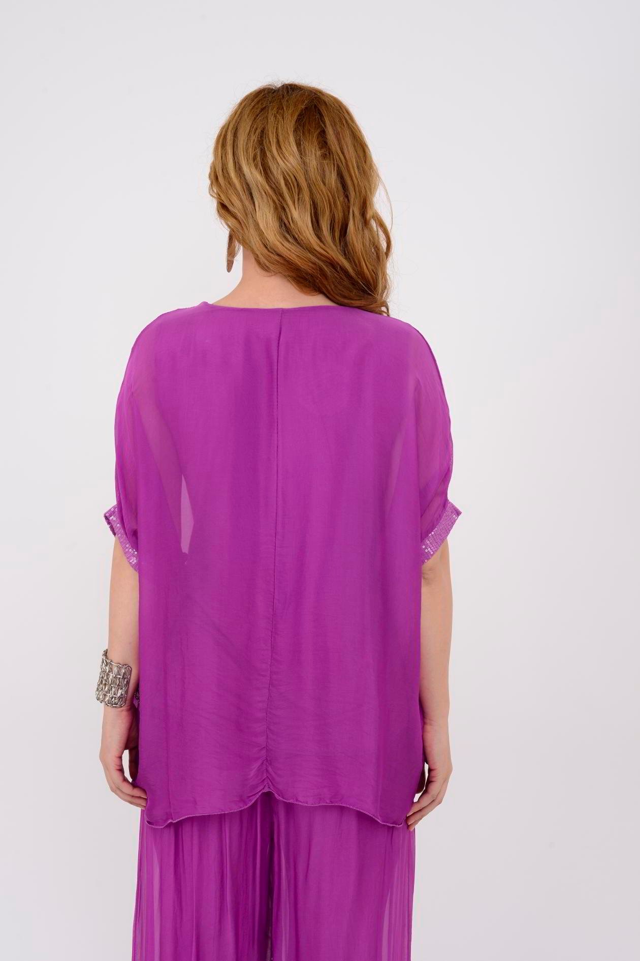 60641 PUL DETAYLI İPEK BLUZ
