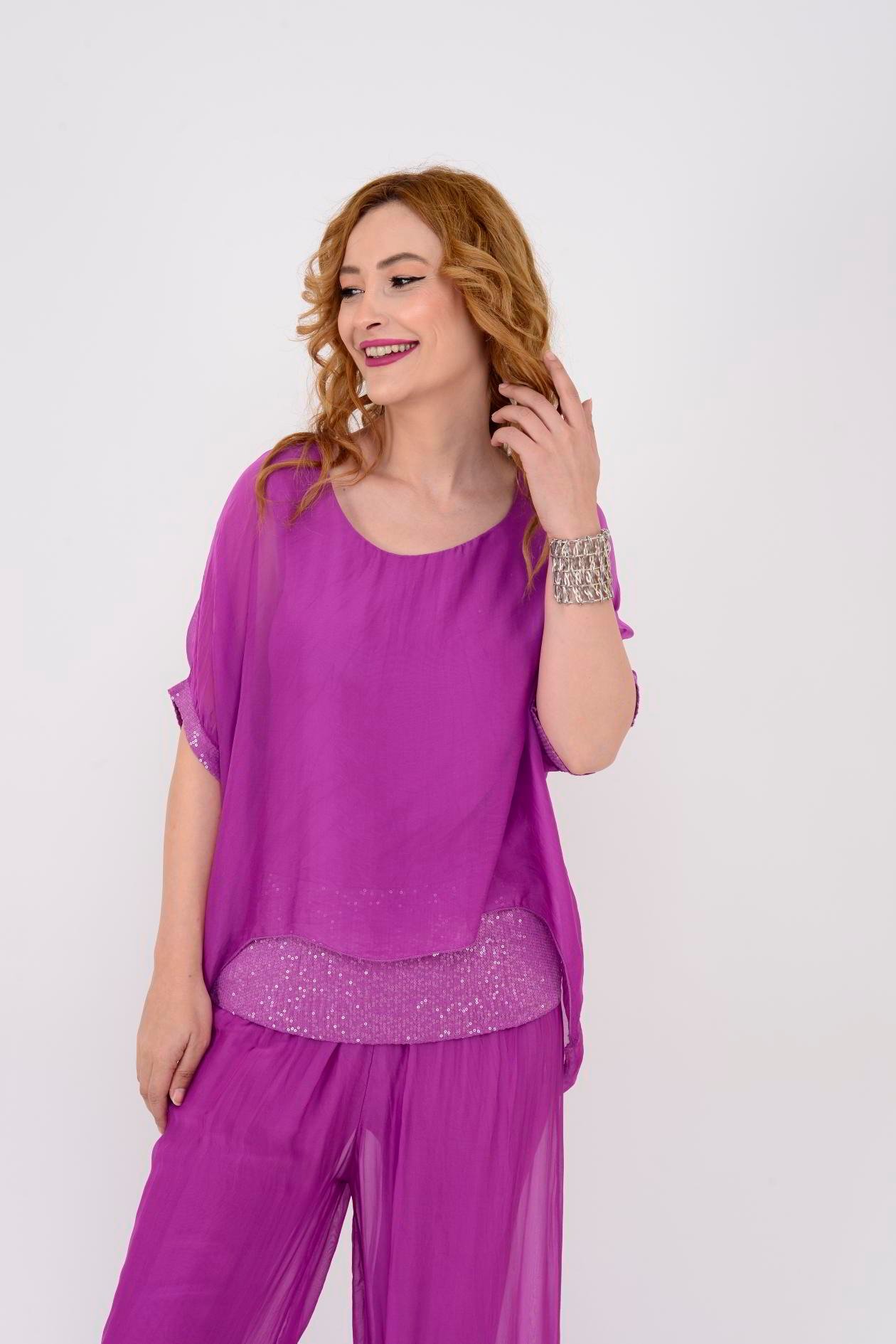 60641 PUL DETAYLI İPEK BLUZ