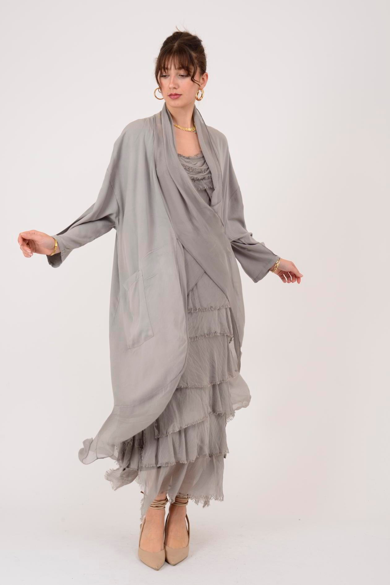 6075 İPEK DETAYLI ŞAL YAKA TUNİK BLUZ