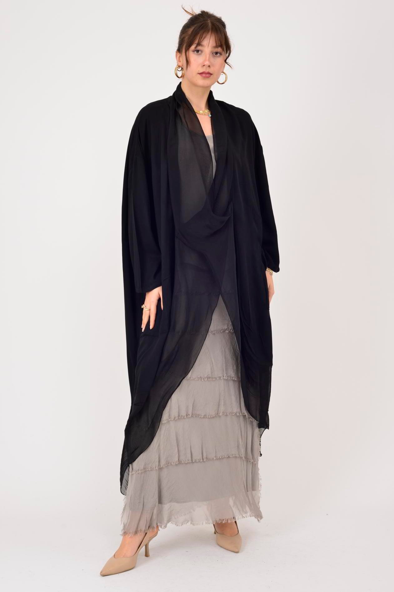 6075 İPEK DETAYLI ŞAL YAKA TUNİK BLUZ