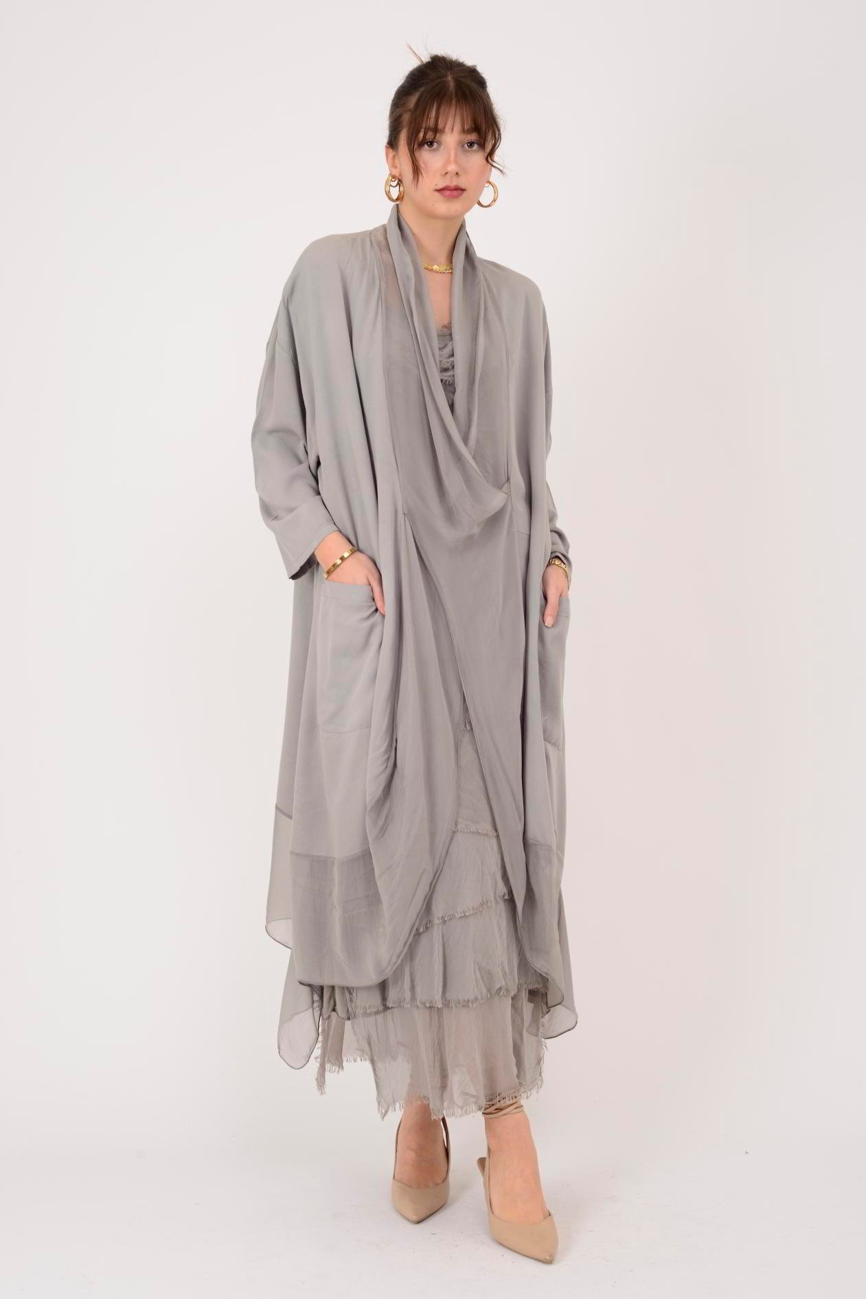 6075 İPEK DETAYLI ŞAL YAKA TUNİK BLUZ