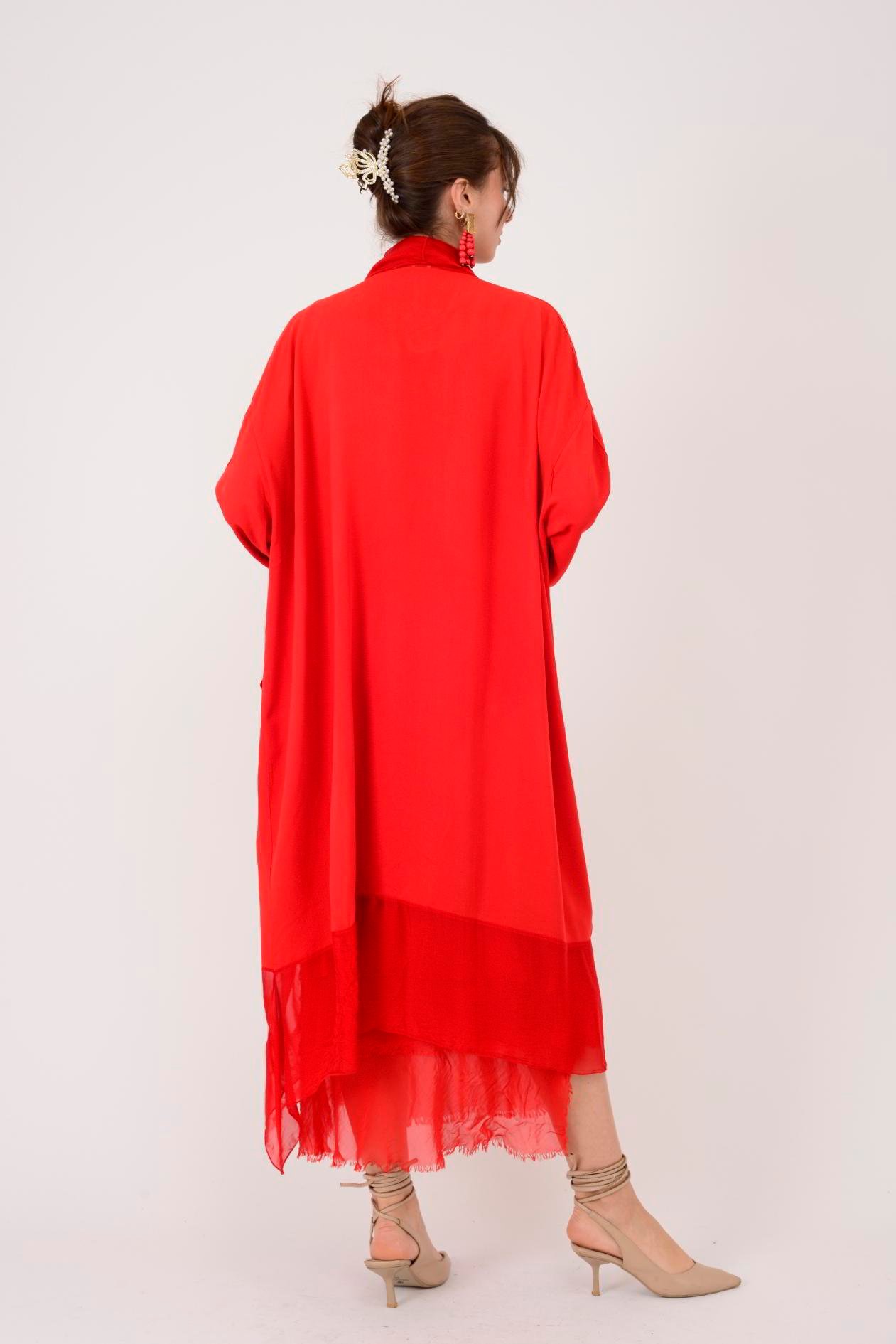 6075 İPEK DETAYLI ŞAL YAKA TUNİK BLUZ