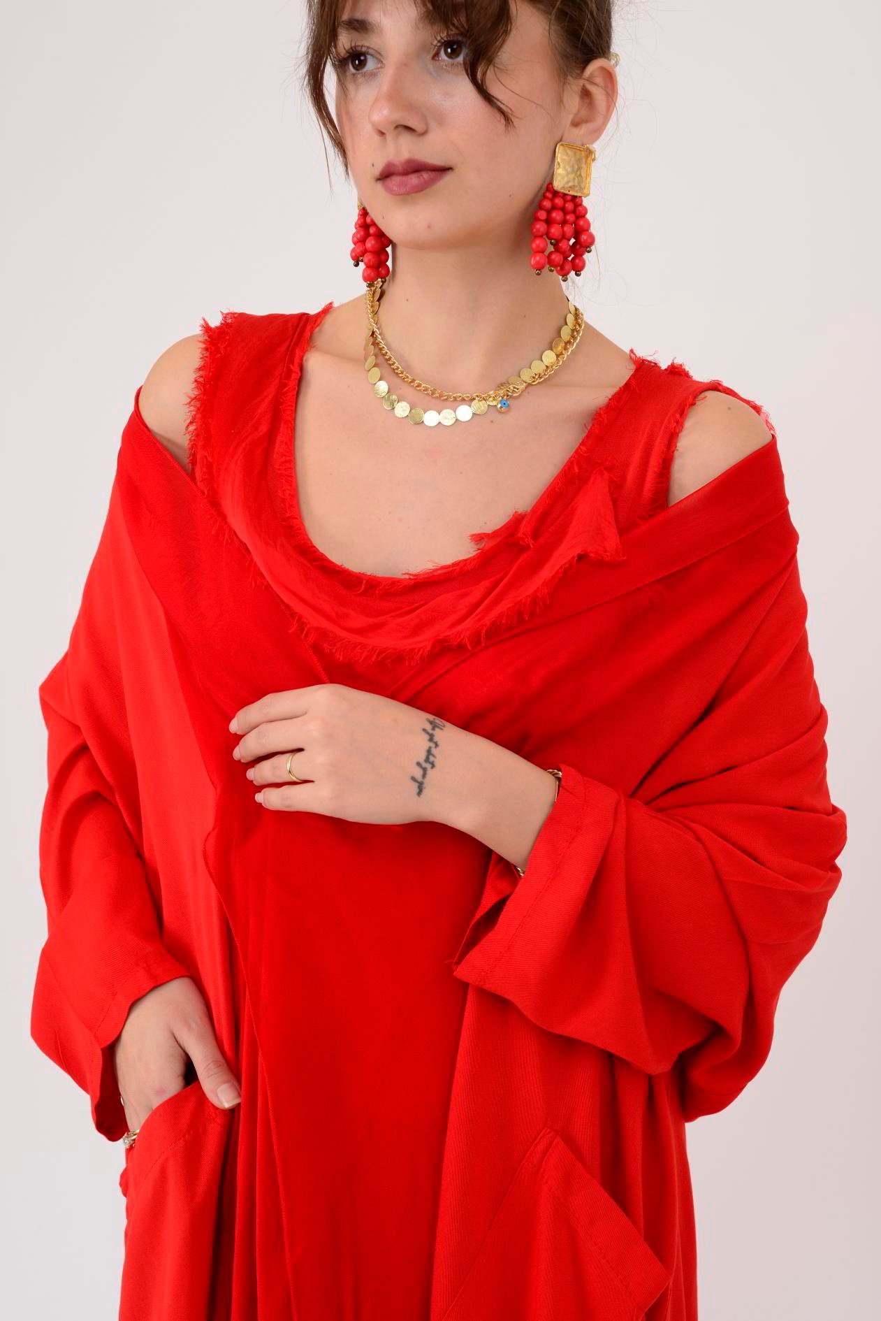 6075 İPEK DETAYLI ŞAL YAKA TUNİK BLUZ