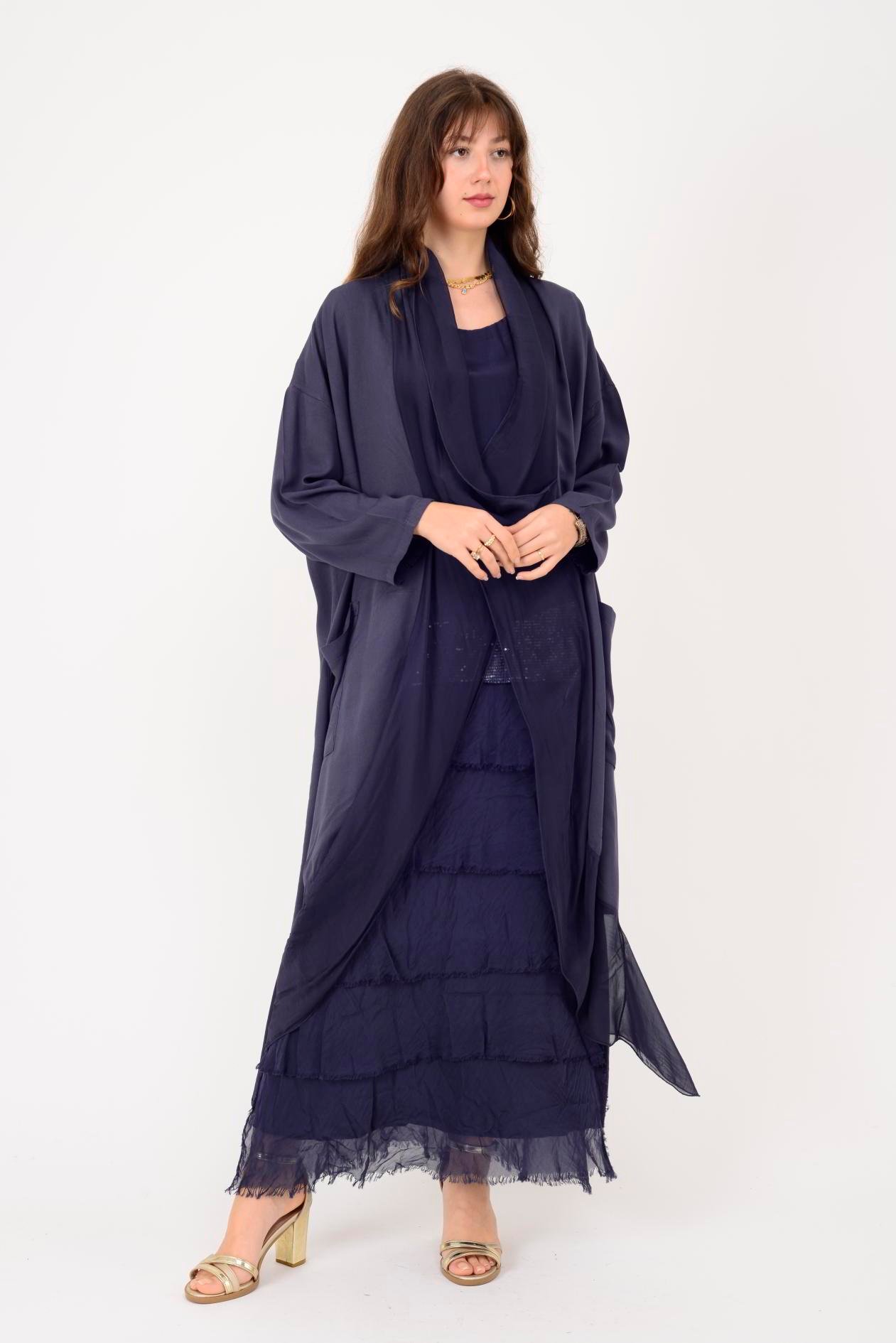 6075 İPEK DETAYLI ŞAL YAKA TUNİK BLUZ